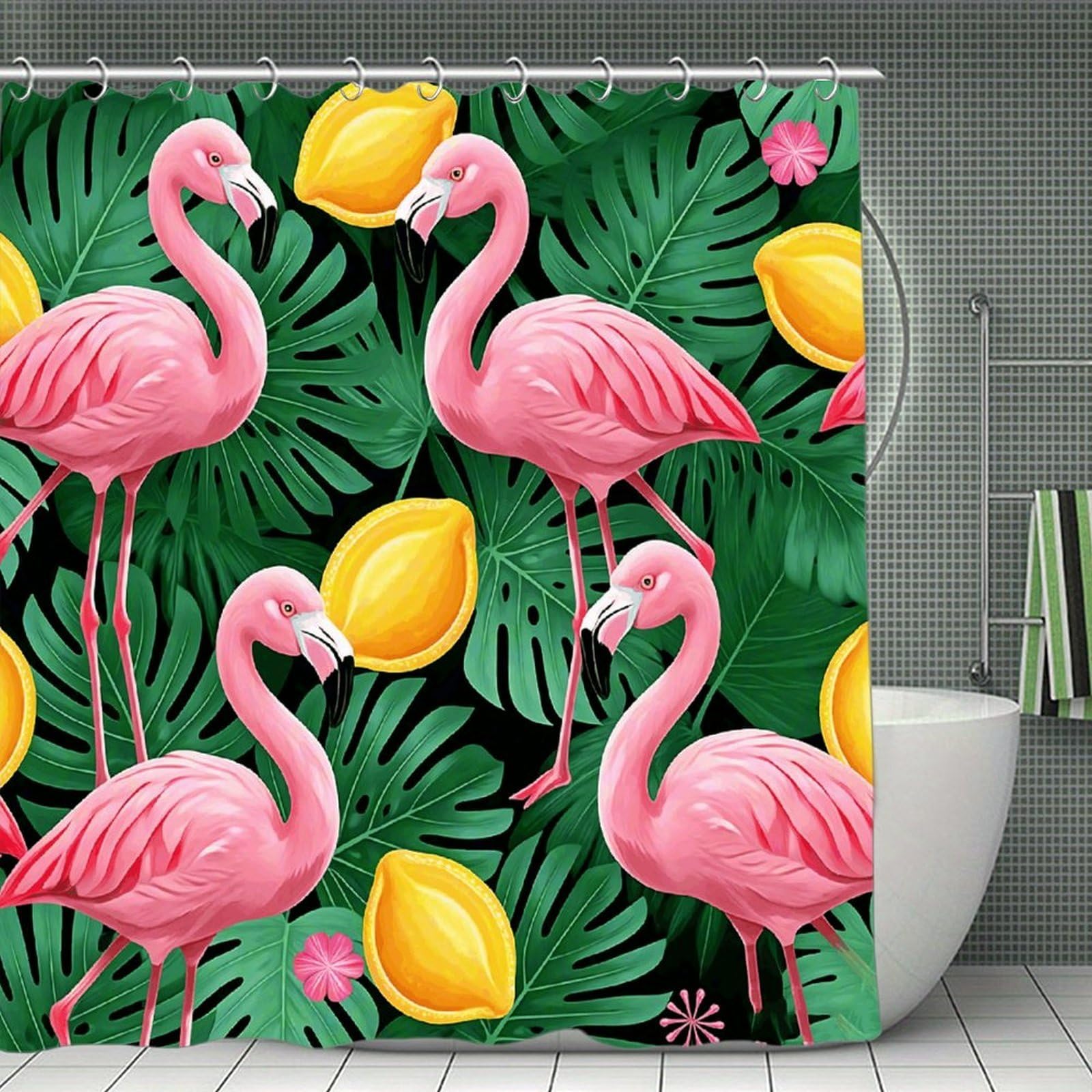 VstaDank Cute Flamingo Shower Curtain Waterproof Bathroom Shower Curtain with C Type Hooks Soft Lightweight Shower Curtains Liner Washable Polyester Cloth Shower Liner 71x71 Inch