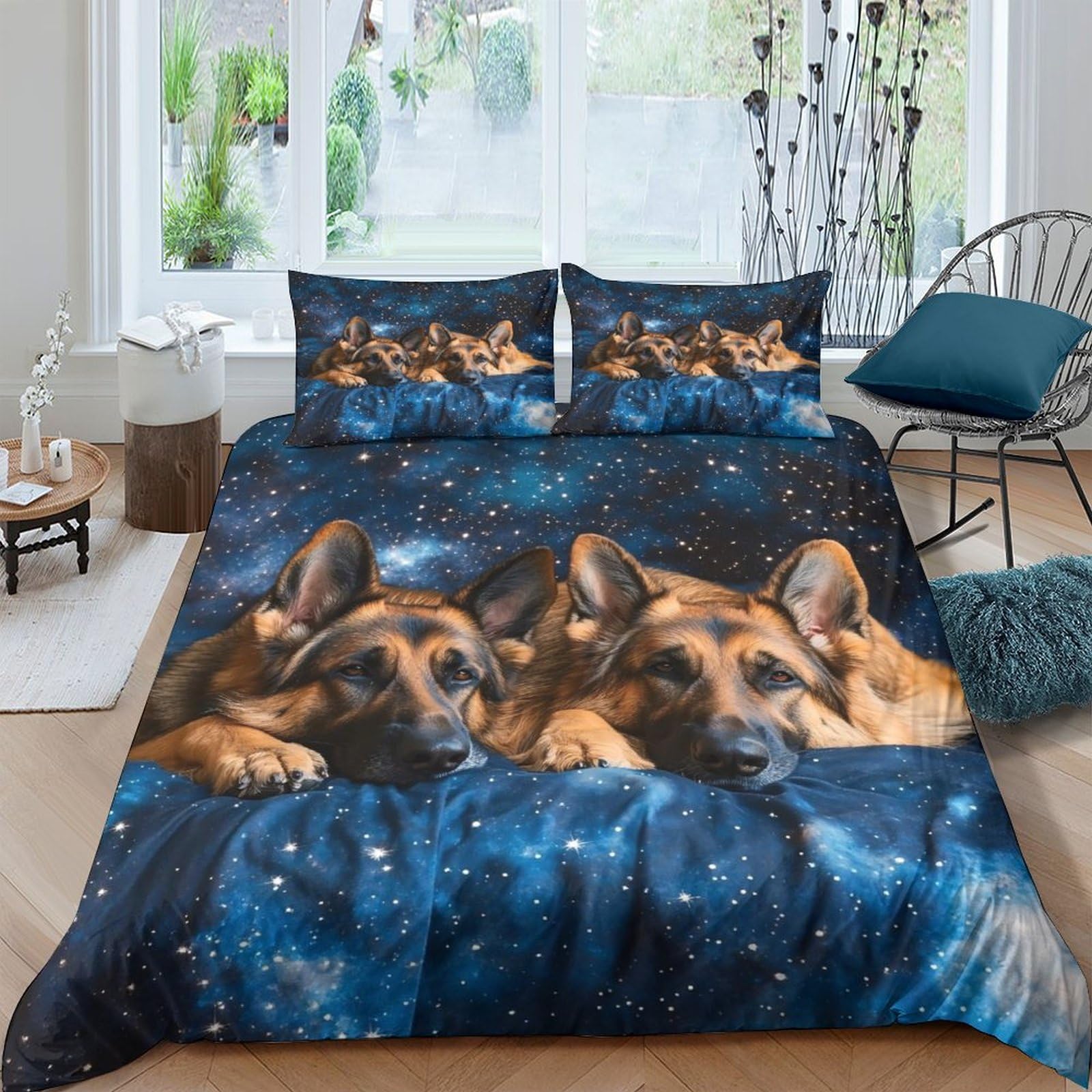 Ctjqhvkz Style-4 3D Printed German Shepherd Night Sky Fitted Sheet Microfiber Soft Mattress Cover For Bedroom Dorm Room Decor Single（135X200cm）