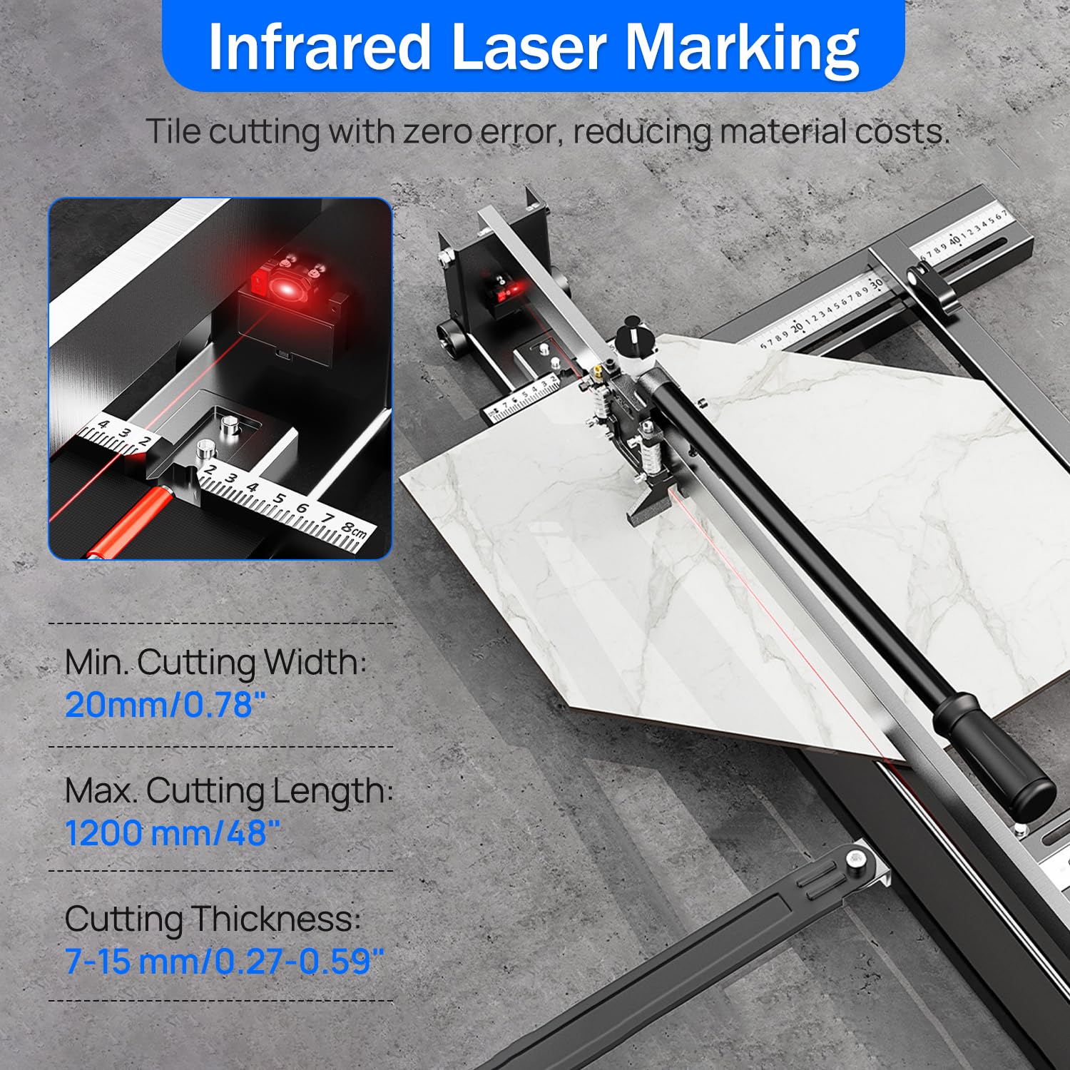 Narzędzie do cięcia płytek 1200mm – Hartmetallmesser + Infrarotlaser, odpowiednie do ceramiki/porcelany/granitu/kamienia wapiennego)