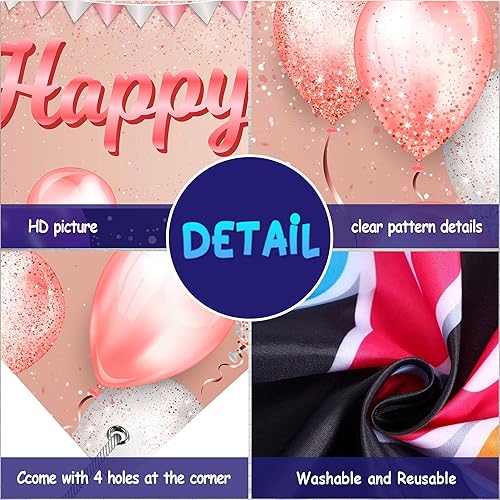 Miniatura 3 de Cartel de feliz cumpleaños número 12 de oro rosa, telón de fondo de globos de confeti de 12 años, decoración temática para niñas de 12 años,