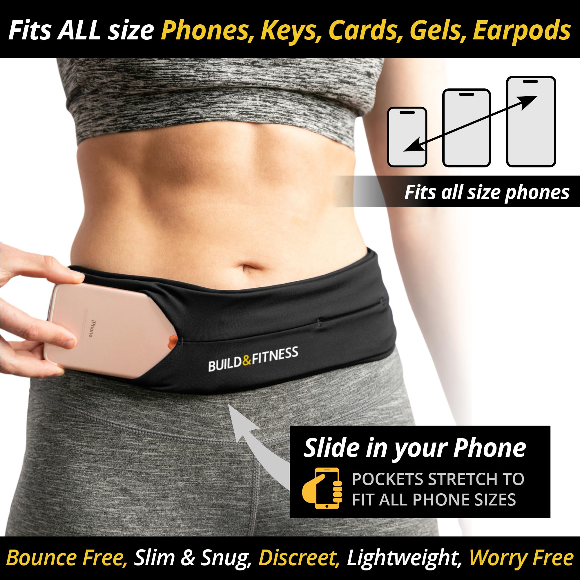 Build & Fitness Marsupio Running Cintura Palestra Porta Cellulare Regolabile per Corsa Uomo Donna