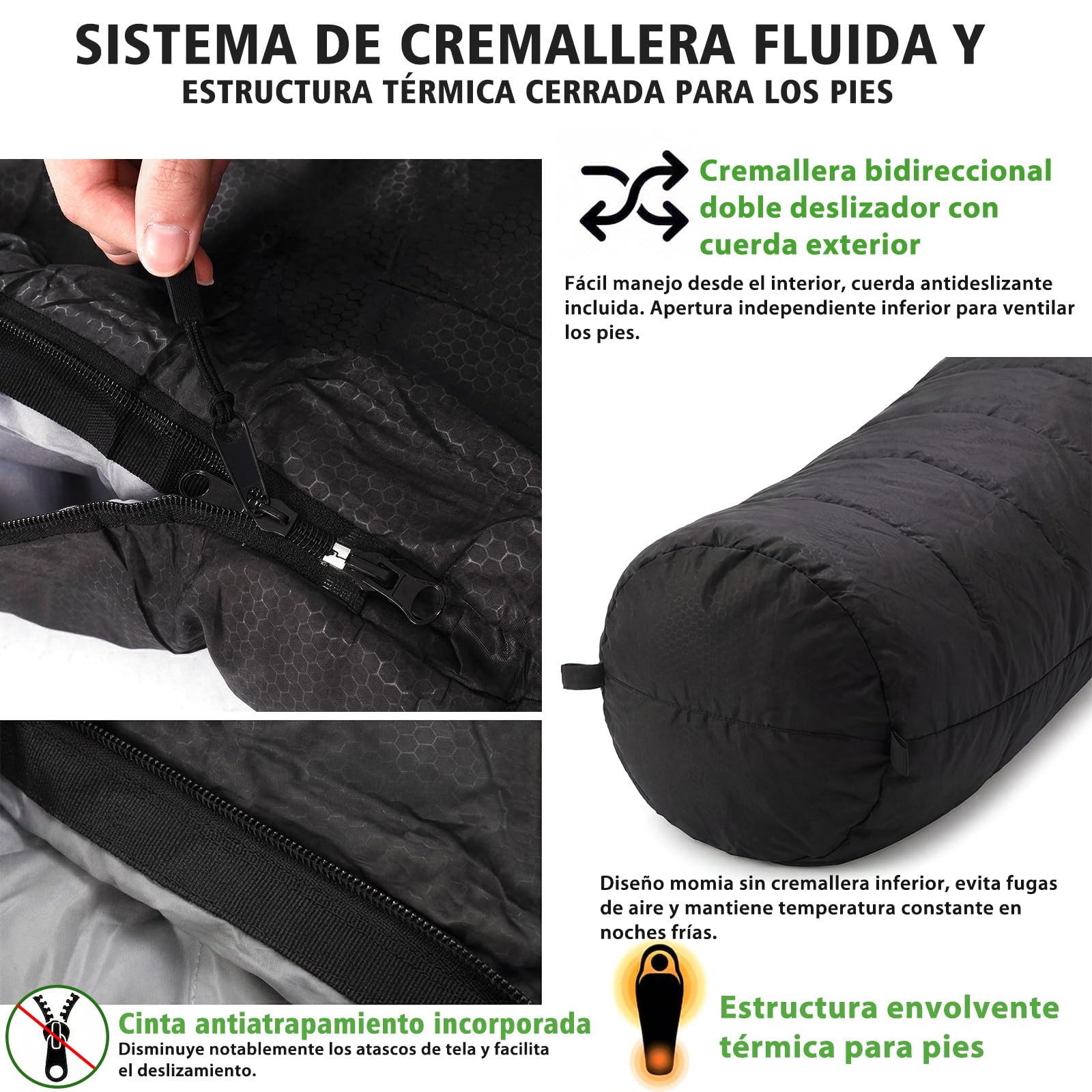 Sekey Saco de Dormir Momia Adulto, 0,9 kg/1,6 kg, Saco Dormir Verano/Invierno, Ultraligero y Compacto, con Cremallera Anti-atrapamiento, Impermeable y Antidesgarros, Camping y Viaje, 220x80x50 cm