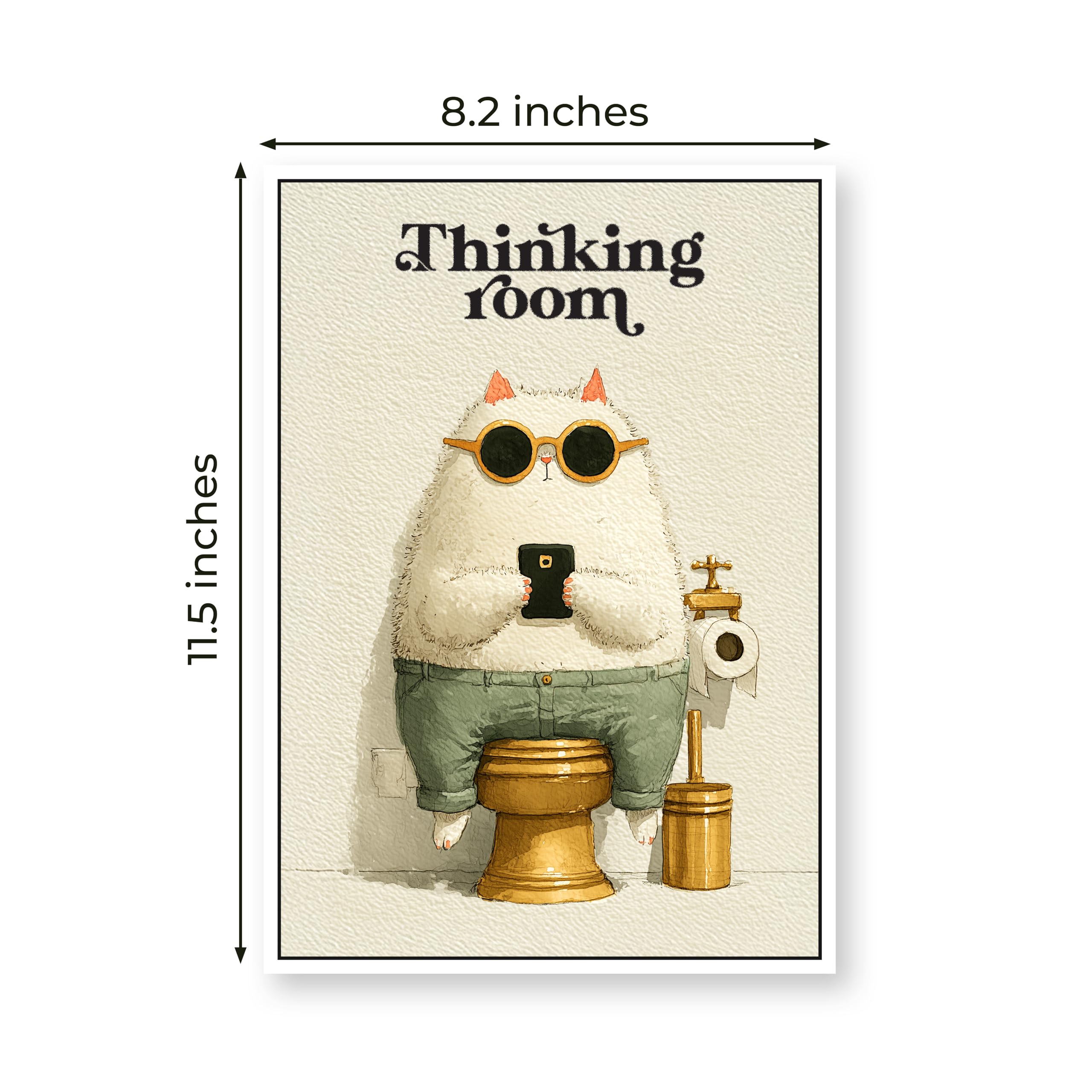 Thinking Room Funny Bathroom Door Sticker, White Cat and Blue Elephant Design, 8.2x11.5 Inches, Watercolor Style Bathroom Door Decor (Style 2) 1