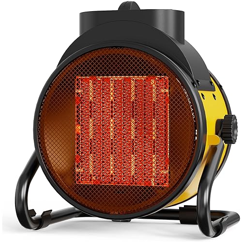 Buyplus Electric Space Heater - Outdoor Heater with Super Long Cord, Overheat Protection, Heaters Heat Up in 2 Seconds, 3 Modes, Small Fan Heater Tent Ceramic Space Heater for Patio, Amber