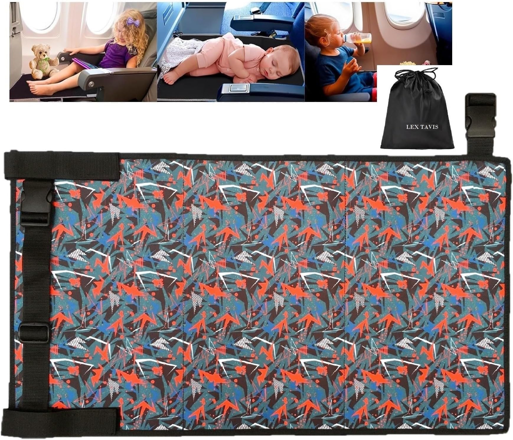 Airplane Seat Extender for Kids Toddler Airplane Bed Baby Hammock Foot Rest for Flying Nap Cot for Flight Kid Plane Footrest Portable Sleeping Mats Child Travel Essentials Accessory. (PRINTED)