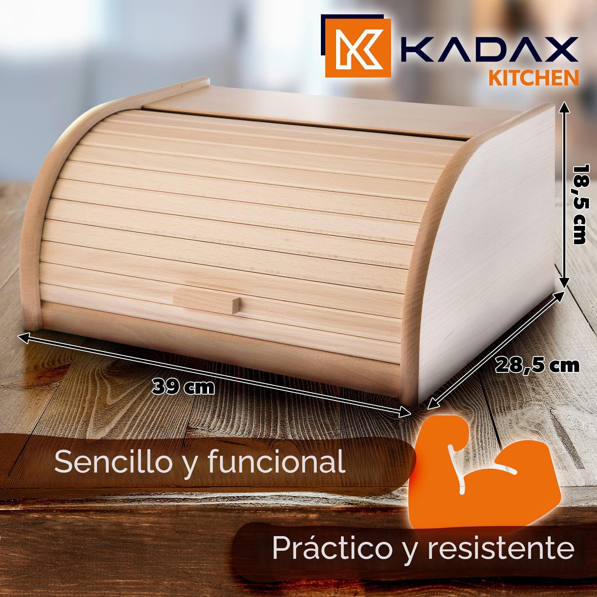 KADAX - Caja de pan de madera con tapa deslizante, combinación perfecta entre tradiciones, estéticas y funcionalidades para mantener tus panes frescos (natural)