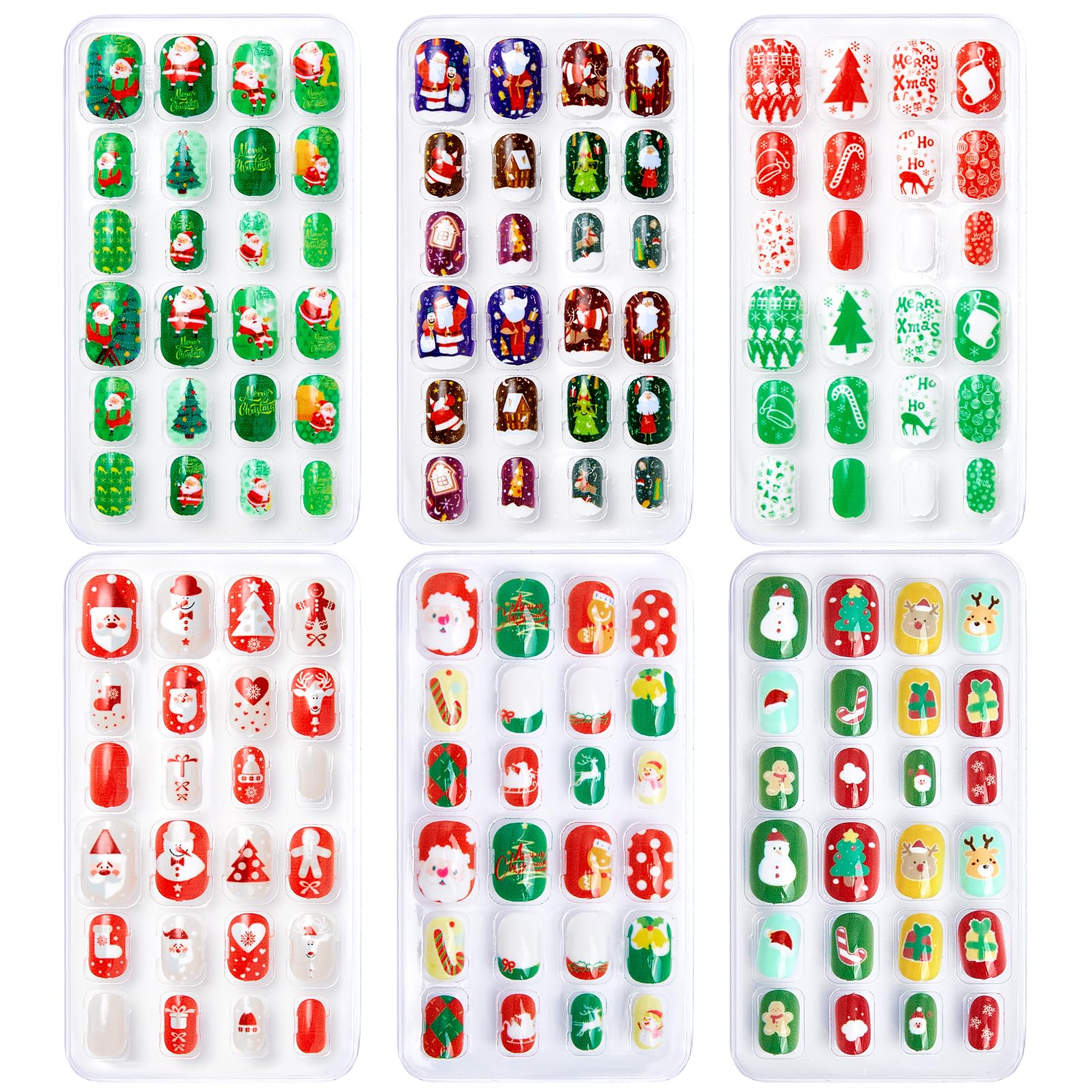 144Stück Weihnachten Kinder Falsche Nägel mit Jelly Kleber - künstliche Fingernägel mit Weihnachtsbaum Weihnachtsmann Design, schnell aufklebbares Nagelset Geschenk für Kinder und Mädchen