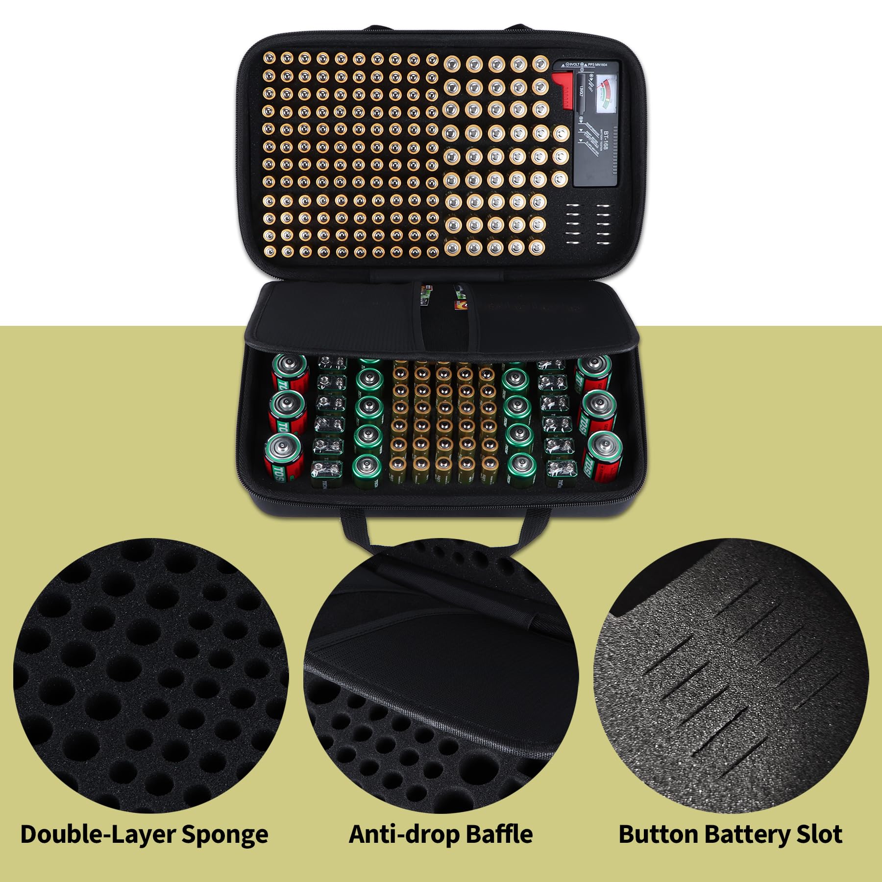 Hart Batterie Organizer Aufbewahrungsbox kompatibel mit 259 Batterien AA AAA C D 9V (Batterien sind Nicht enthalten), M Größe Tasche