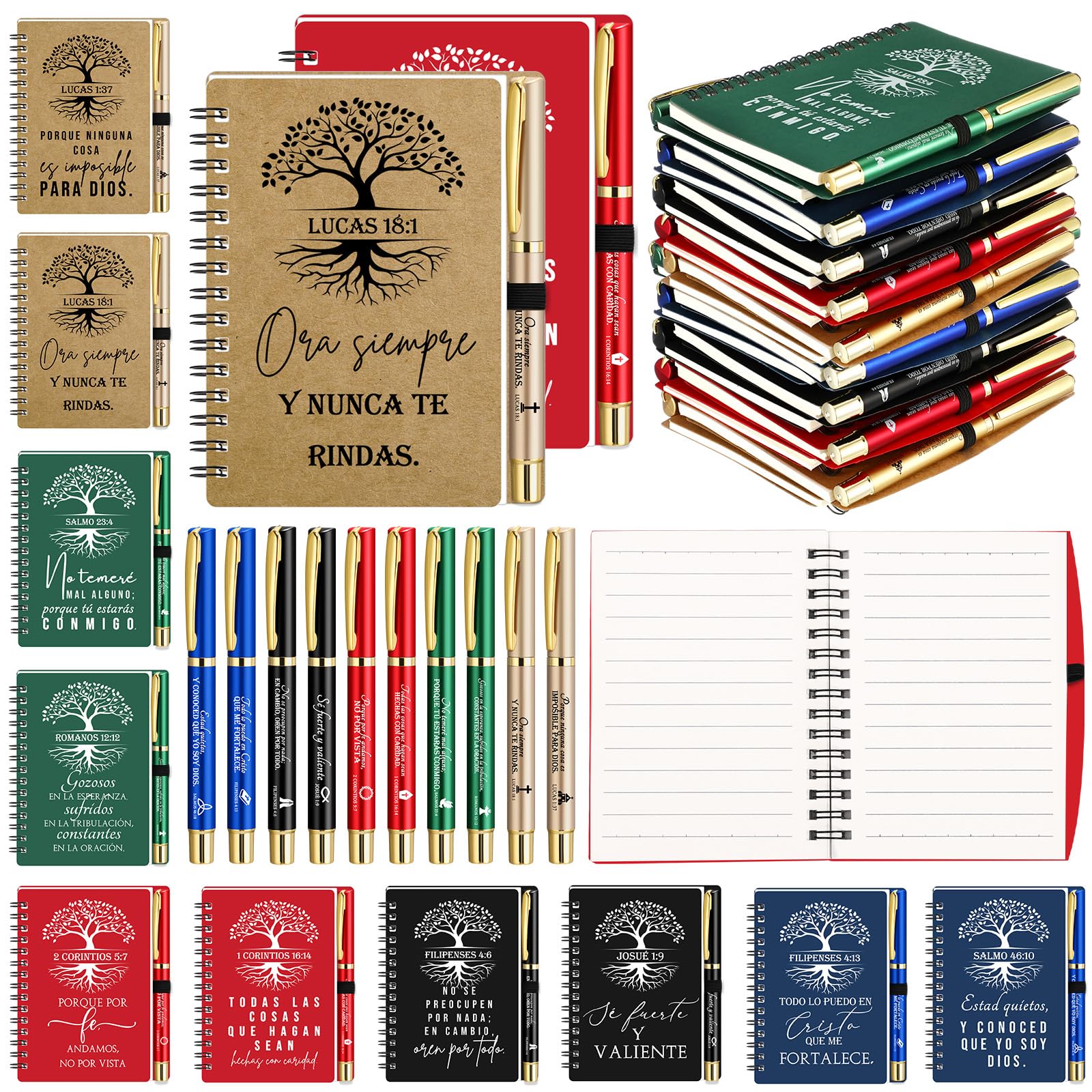 Sinload 40 Pcs/ 20 Set Christian Valentines Gifts Bulk Spiral Notebooks with Bible Pen Prayer Journal Bible Verse A6 Tree of Life Scripture Notepad