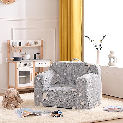 Miniatura 9 de Tiita Sofá para niños, sofá Chirldren con asa de transporte y bolsillos laterales, silla de espuma para niños, silla con reposabrazos para niños,