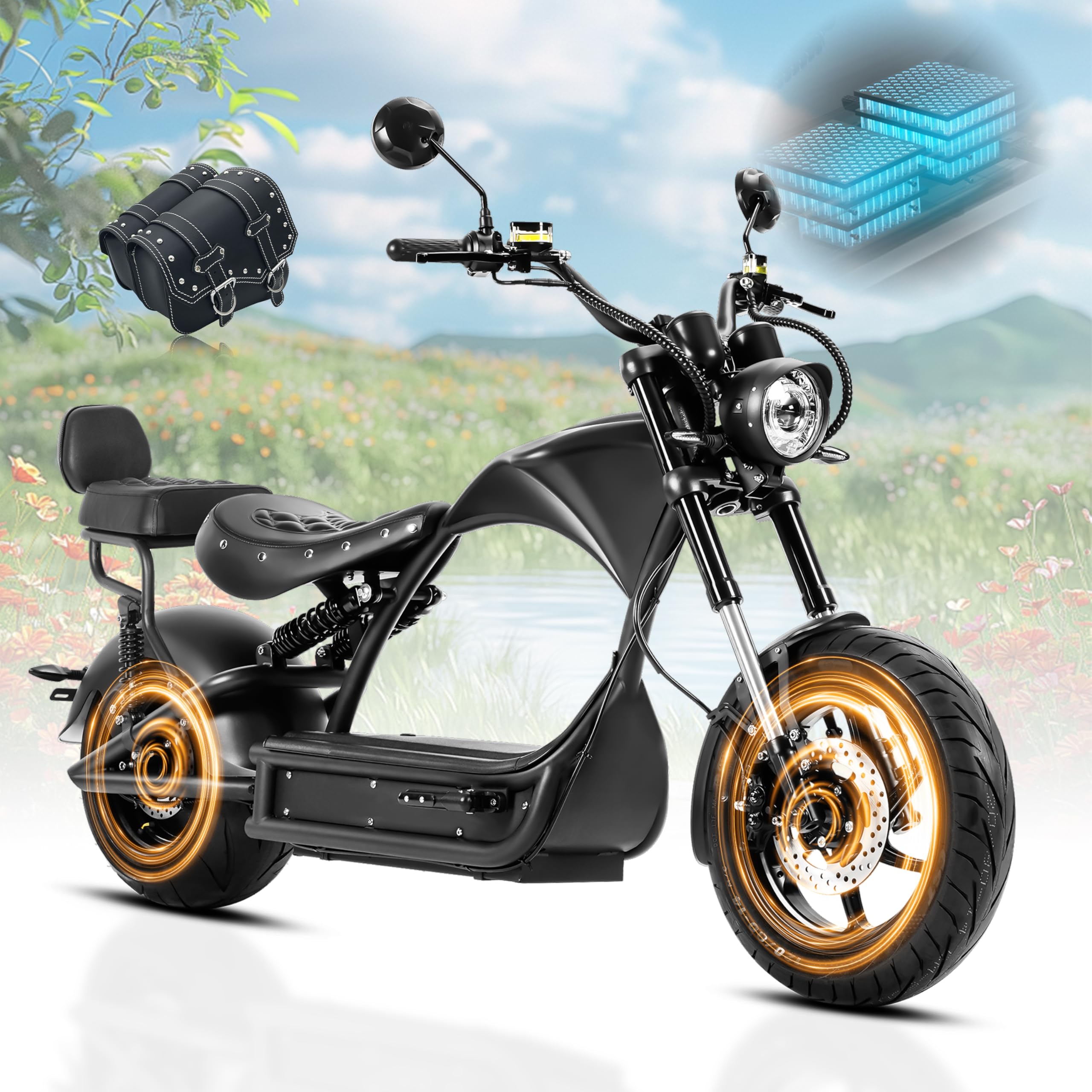 eAhora M1P Pro 4000W 50MPH 55 Mlies Electric Motorcycle for Adults, 60V 42AH Large Battery, Dual Hydraulic Brake Full Suspension Street Legal Electric Motorbike for Commuting, Orange