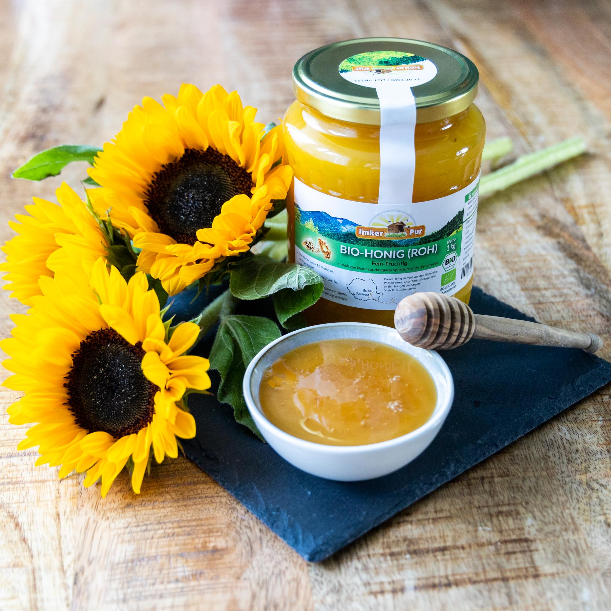 BIO Honig (roh) von ImkerPur, nicht geschleudert oder erhitzt, enthält Blütenpollen, Bienenwachs und andere natürliche Bestandteile (1000 g Roher Honig BIO)