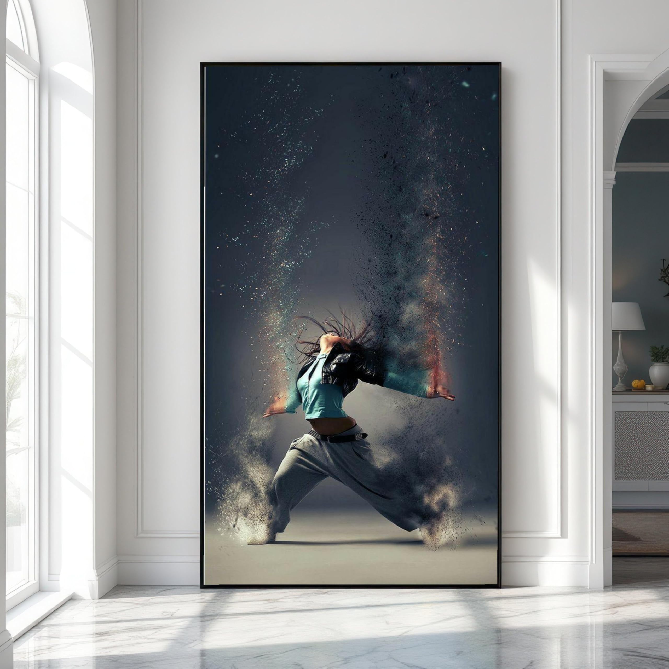 TONGYINLI Quadro su tela con ballerino hip hop, poster e stampe con esplosione di energia astratta, quadri da parete in stile nordico, decorazioni da parete per la casa (80x140 cm/senza cornice)