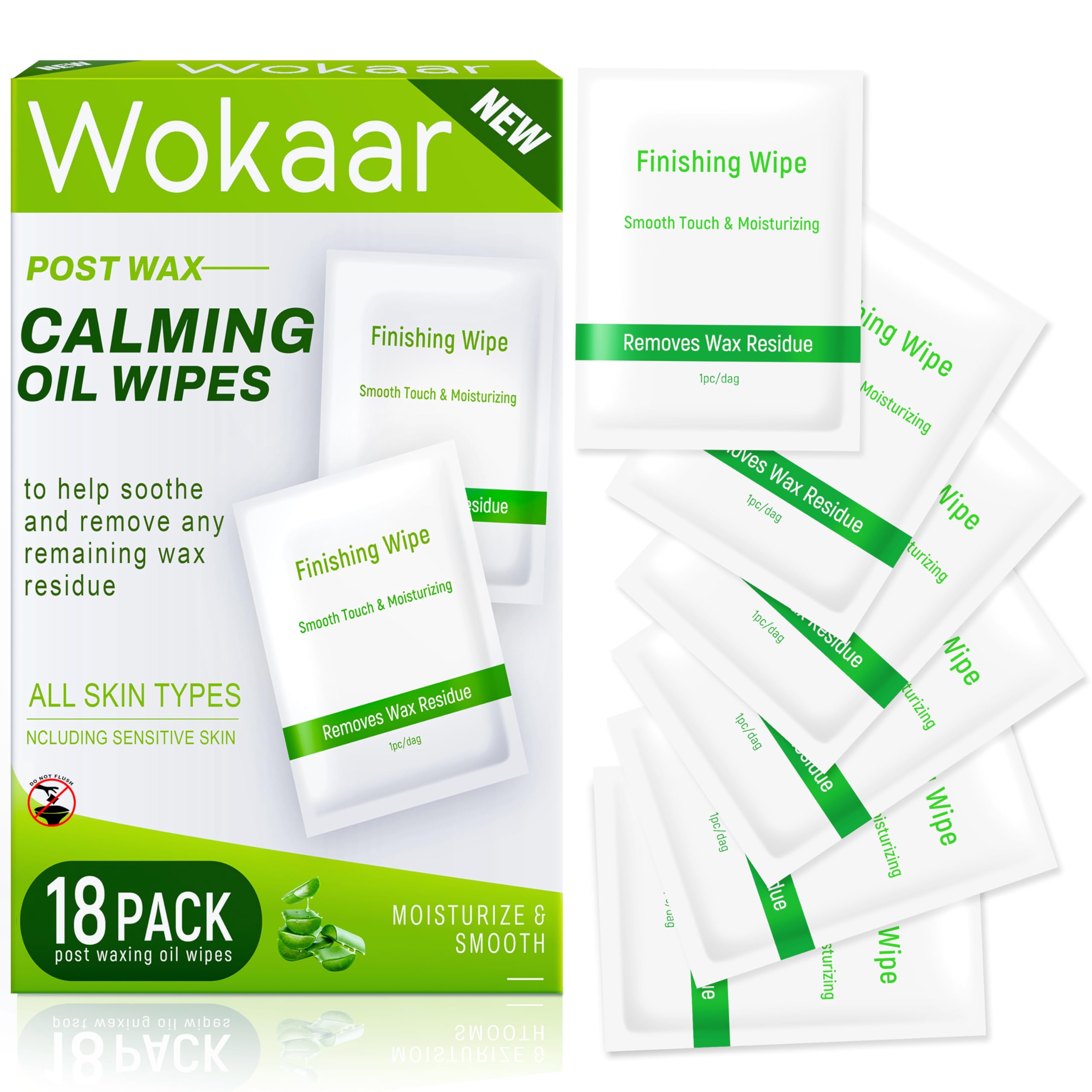 Post Wax Aftercare Oil Wipes - Refill Pack with 18 Balm Wipes, Removes Wax Residue, After Wax Care for Face, Bikini,Legs Area