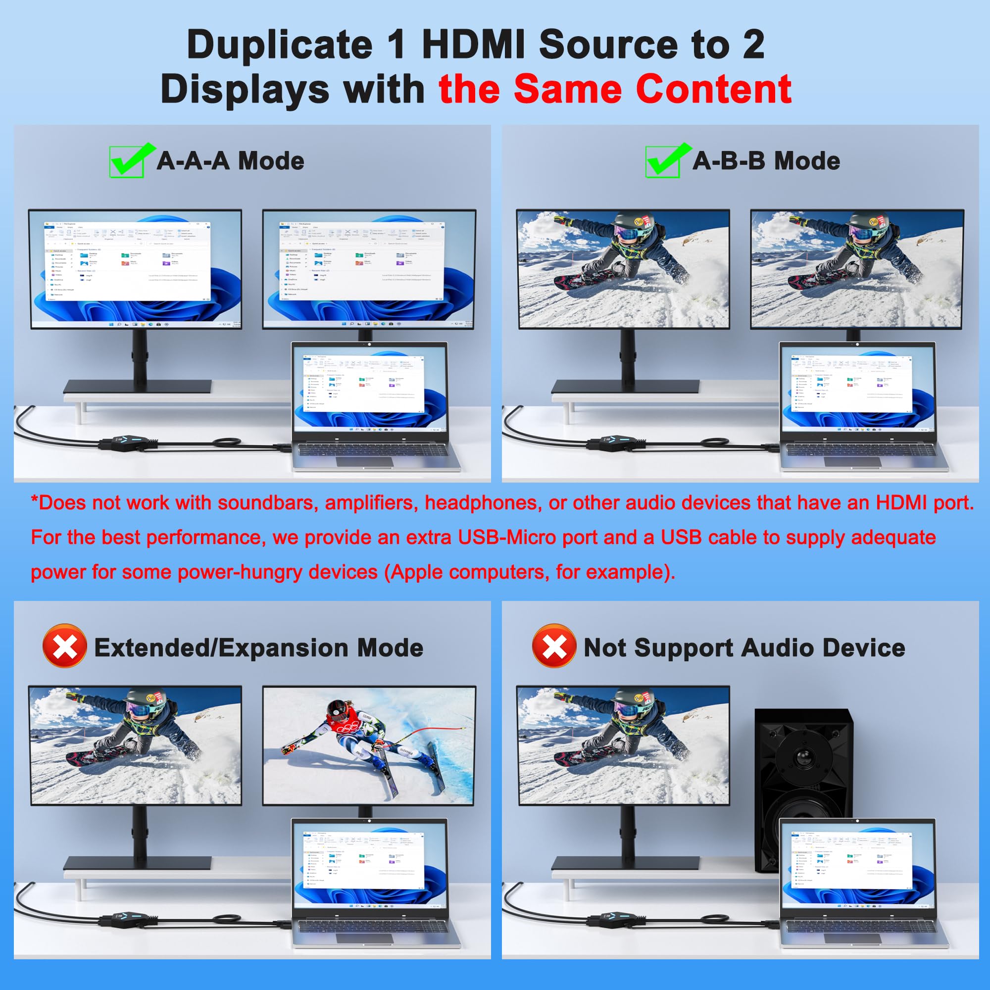 Splitter HDMI 1x2, 4K @ 60Hz HDMI 2.0 Splitter 1 in 2 Out per doppi monitor, 1 sorgente a 2 display, supporta 18Gbps ad alta velocità, HDCP 2.2, 3D, HDR, compatibile per proiettore/TV/monitor.