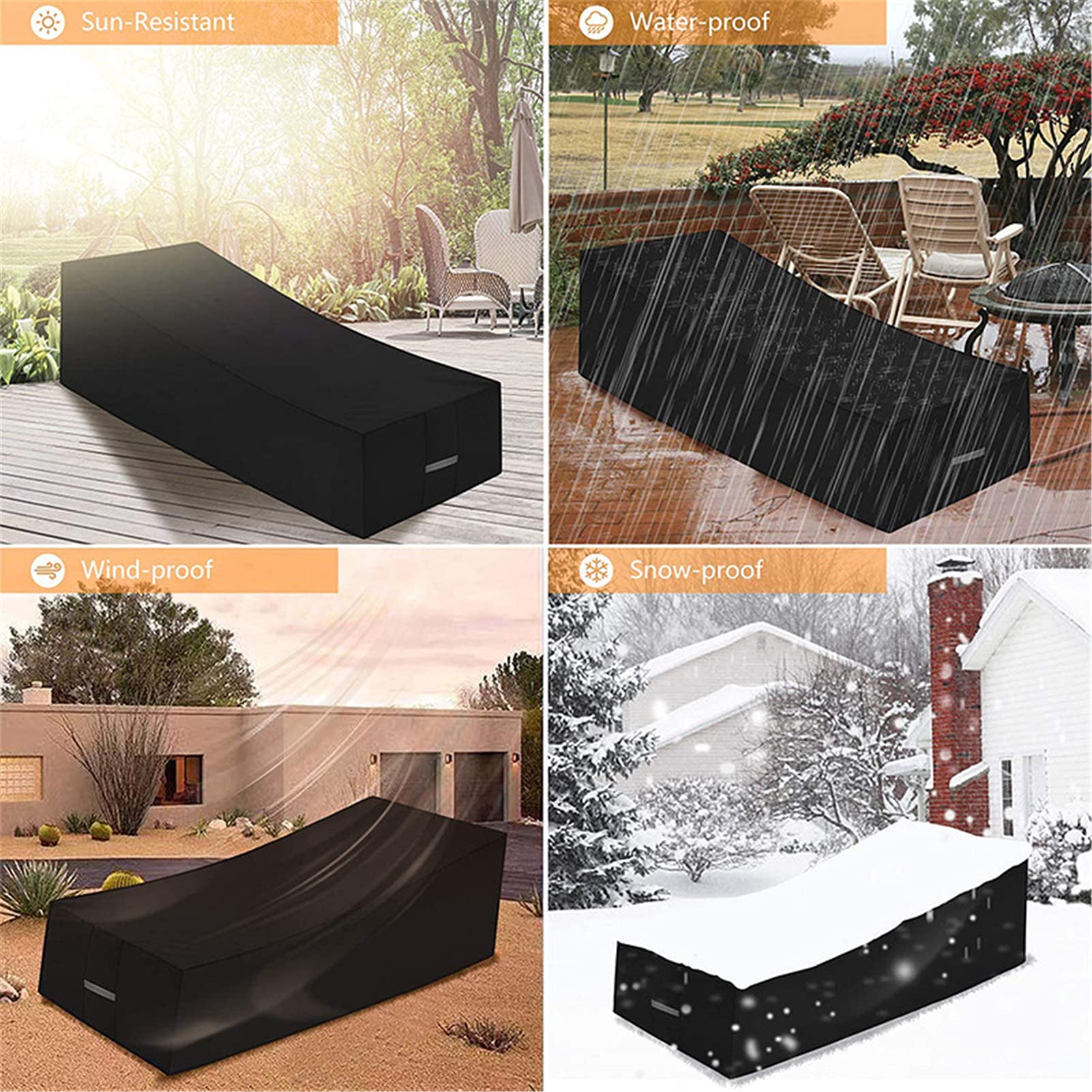 Fundas para Tumbonas De Jardin,Carcasa Protectora Transpirable Impermeable Tejido 210D Oxford, para Tumbona contra Lluvia Nieve, Solar Y Polvo (210x75x80x40cm,Negro)
