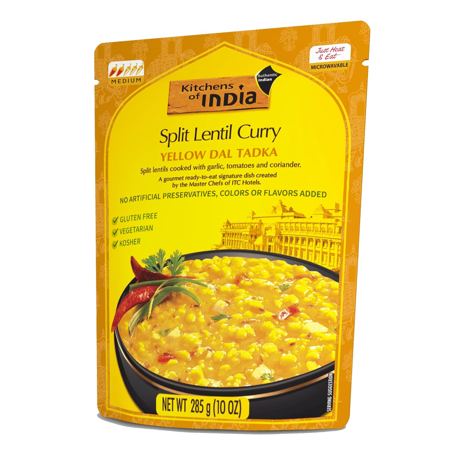 Kitchens Of India Ready To Eat Yellow Dal Tadka packaging.
