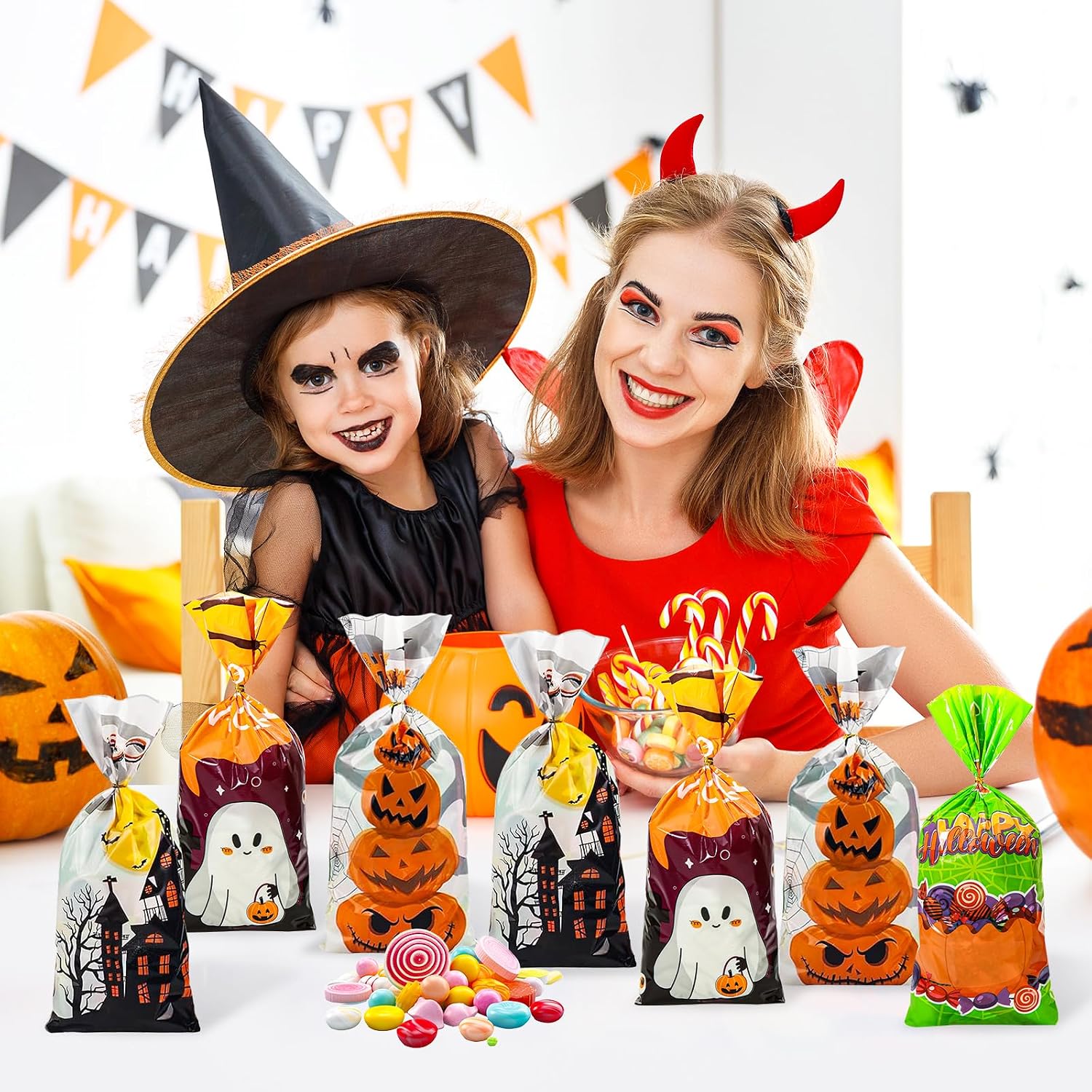 Halloween Treat Bags, 120Pcs Plastic Candy Bags With Twists thumbnail