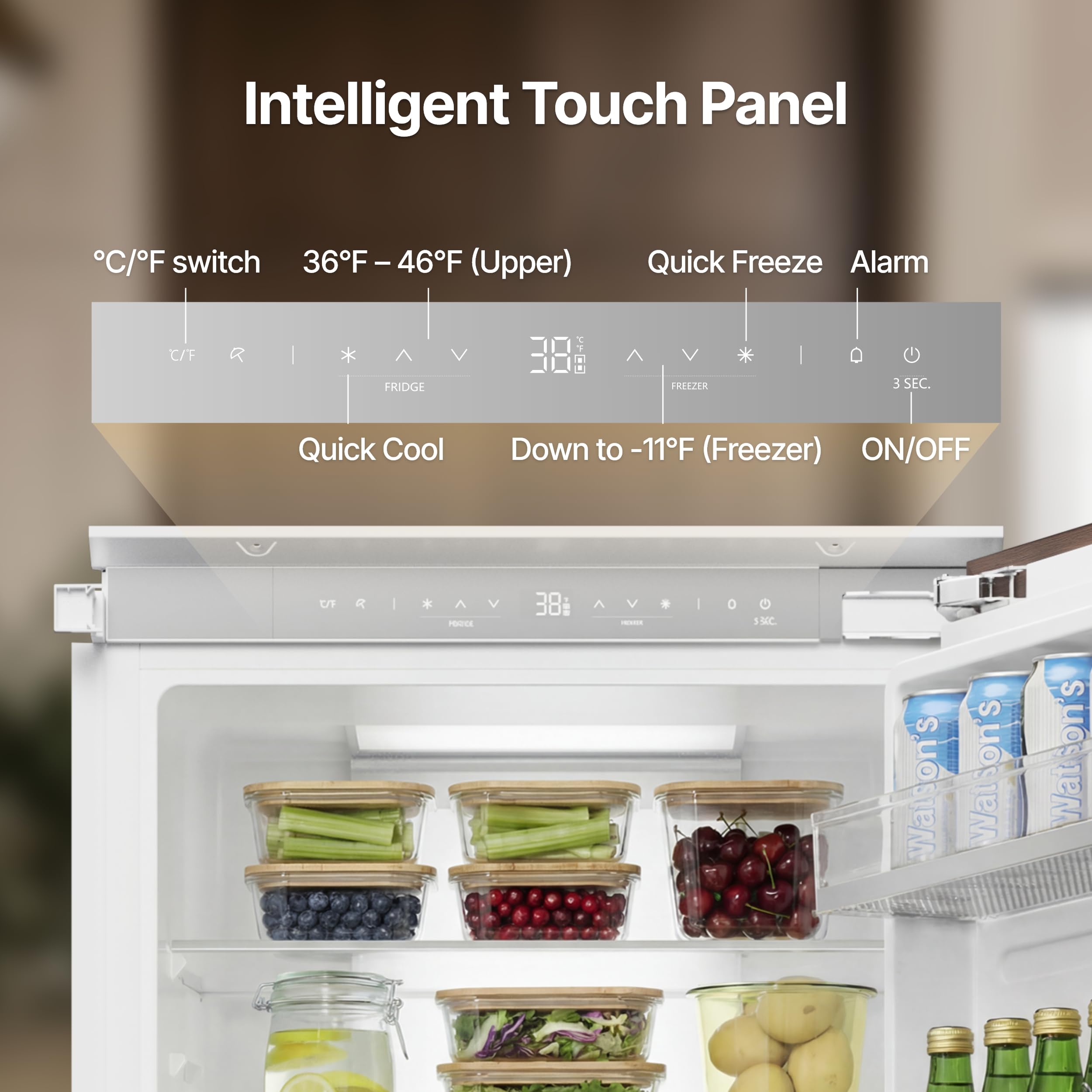 Ca'Lefort 22" Panel Ready Refrigerator With Bottom Freezer, 3-Zone Temperature Control, Built-In Panel-Ready Fridge Perfect For Modern Kitchens, 9.72 Cu.Ft (Panel Not Included) on Fridge.com - View 6