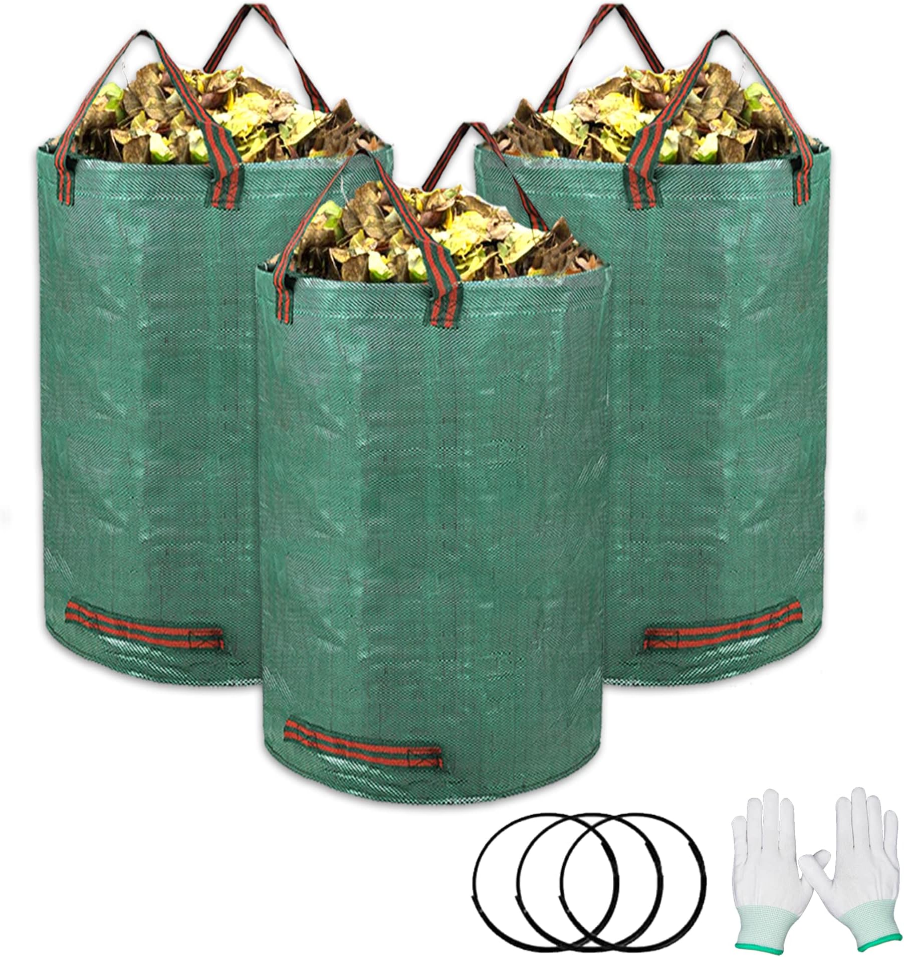 3-Pack 32 Gallon Garden Waste Bag Leaf Bags Reusable Heavy Duty Waste Bags Perfect for Garden, Lawn, Leaf/Leaves, Yard Debris Storage and Garden Accessories