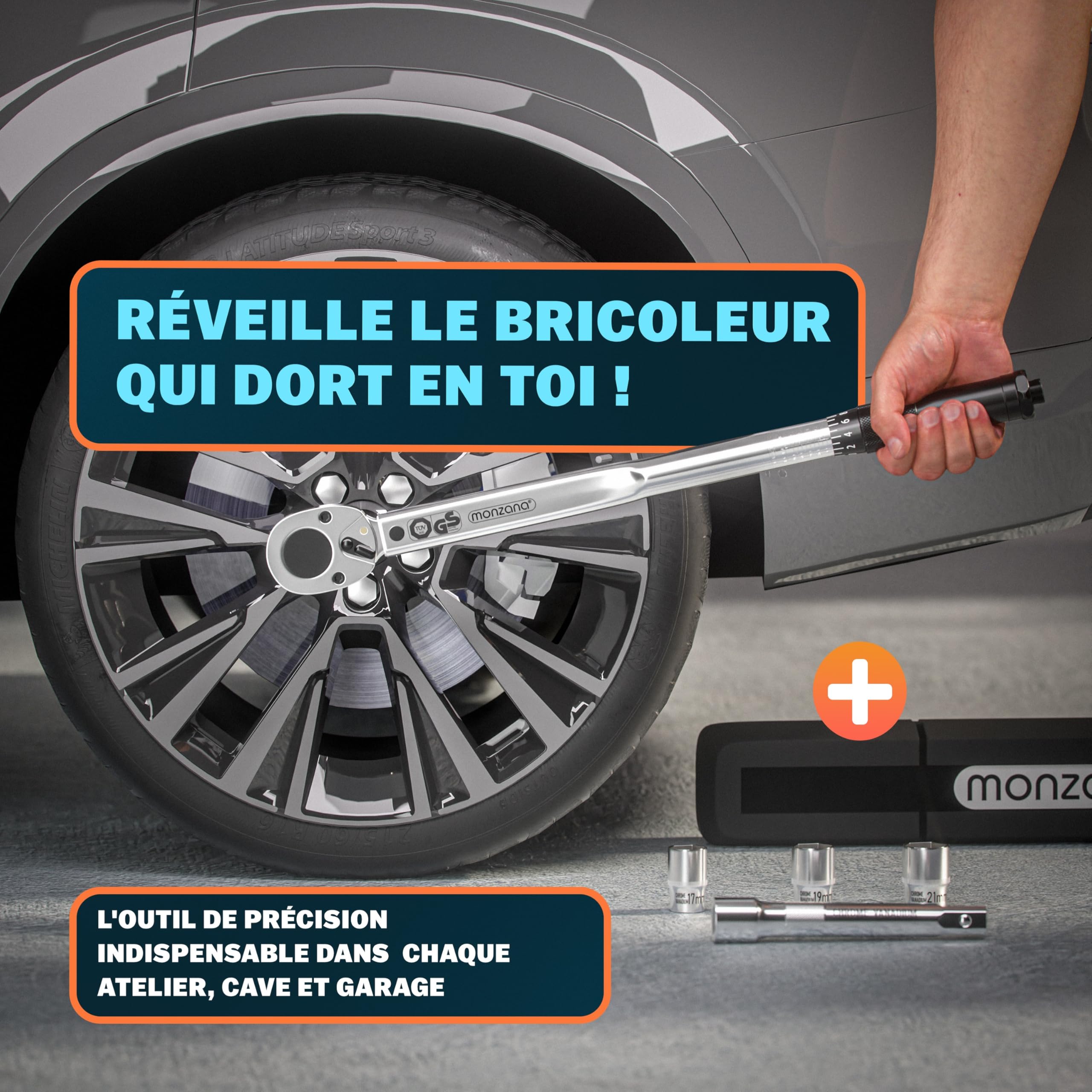 Monzana Clé Dynamométrique 6 Pièces 40-210NM, TÜV SÜD, 3 Embouts, Extension, Valise, Double Graduation, Levier Pratique, Cliquet Gauche-Droite, Verrouillage pour Clé Dynamométrique Voiture 1/2