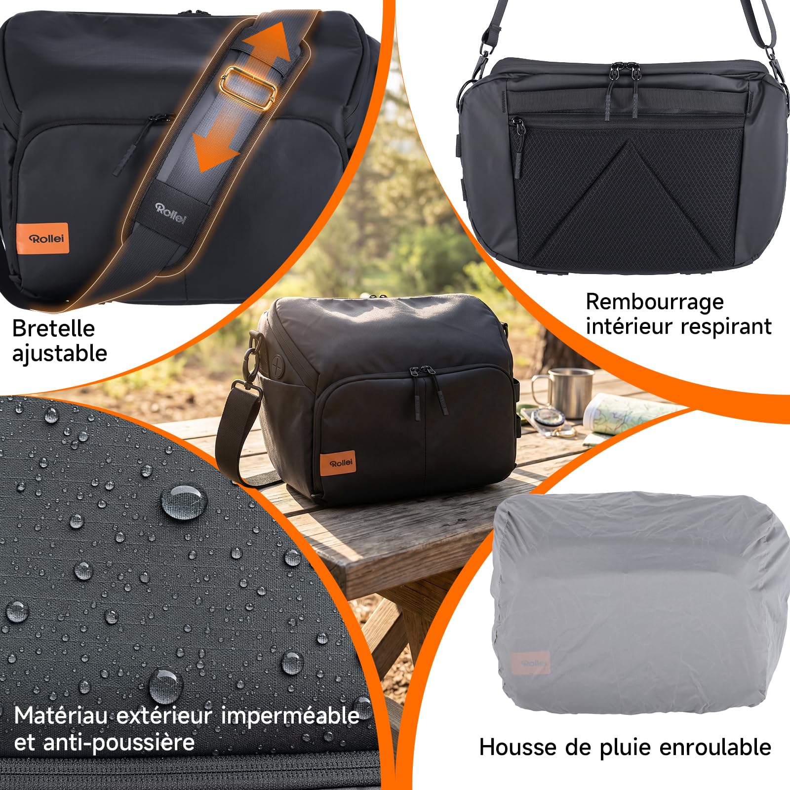 Sac Appareil Photo, Rollei Fotoliner Ocean Bag L Sac à Bandoulière Grand Sacs à Épaule avec Bandoulière Réglable Sacs de Photographe Imperméable pour Appareil Photo Reflex Numérique et Accessoire Noir