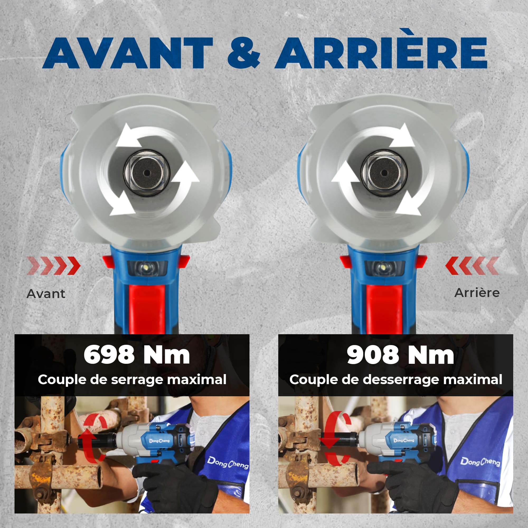 Clé à choc sans fil Dong Cheng 20V sans balais 698 Nm 2200 tr/min 1/2 pouce avec boîte de rangement 2 batteries 4,0 Ah
