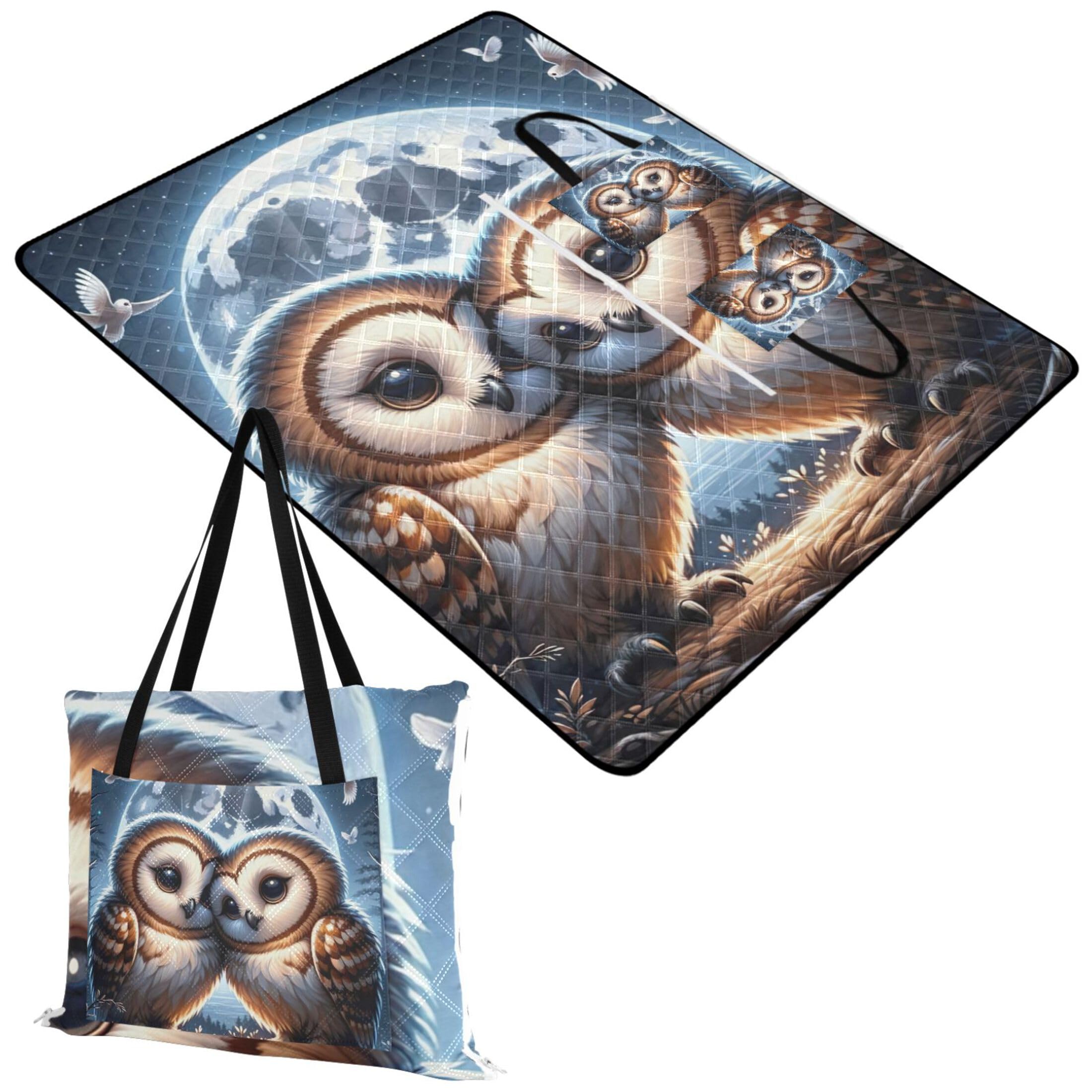 TSENQUE Cute Owls Lovebirds Cute Picnic Mat Foldable Beach Blanket Waterproof Sandproof Floral Grass Mats for Camping 118