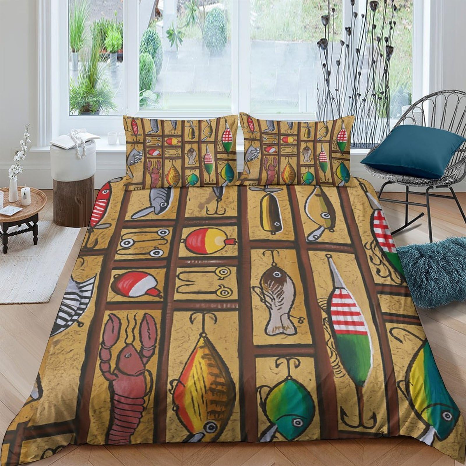 Ctjqhvkz Style-5 3D Printed Retro Fishing Lure Fitted Sheet Microfiber Soft Washable Abstract Fish Bed Cover For Bedroom Guest Room Decor Single（135X200cm）