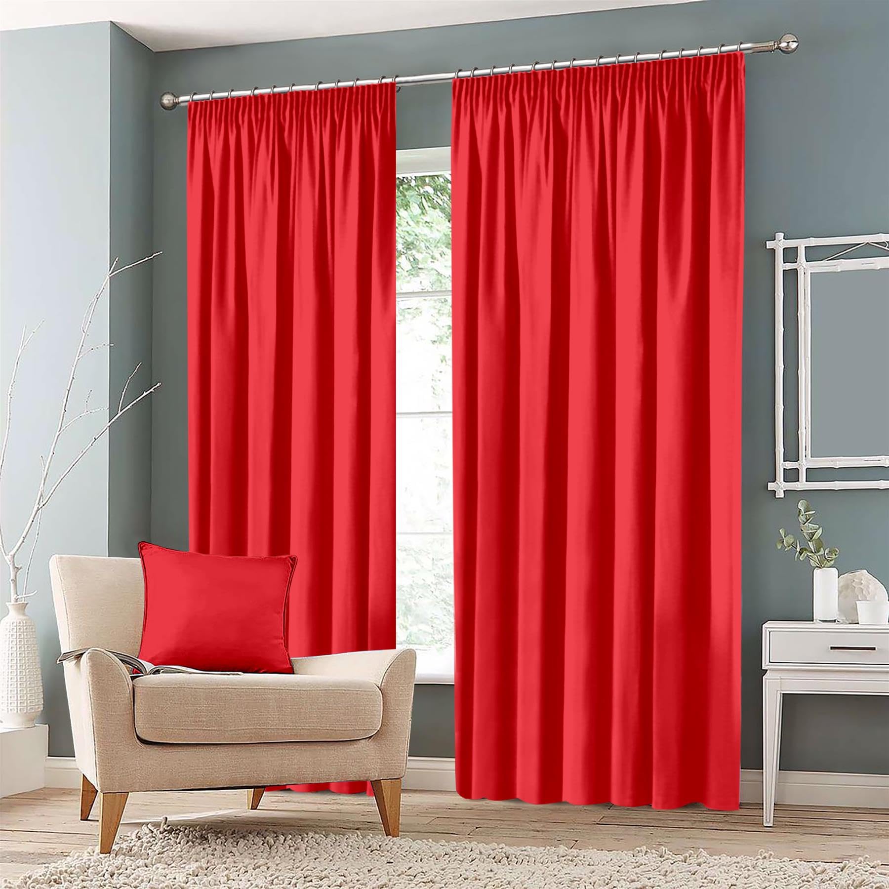 Pencil Pleat Blackout Curtains Thermal Drapes 2 Insulated Panels Light Noise Reduction for Bedroom Nursery [Red, 46" Wide x 72" Drop]