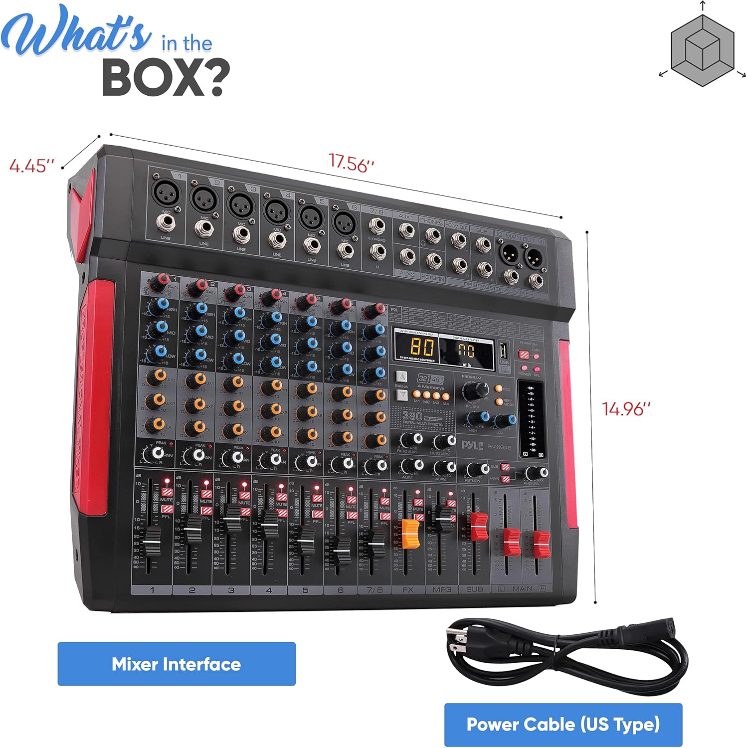 Buy 1 get 1 Professional DJ Audio Mixer Controller - 8-Channel DJ Controller Sound Mixer w/ DSP 380 Preset Effects, Recording, USB, 6 XLR Mic/Line Input, AUX, FX Processor MP3 Player, Headphone Jack - Pyle PMX648