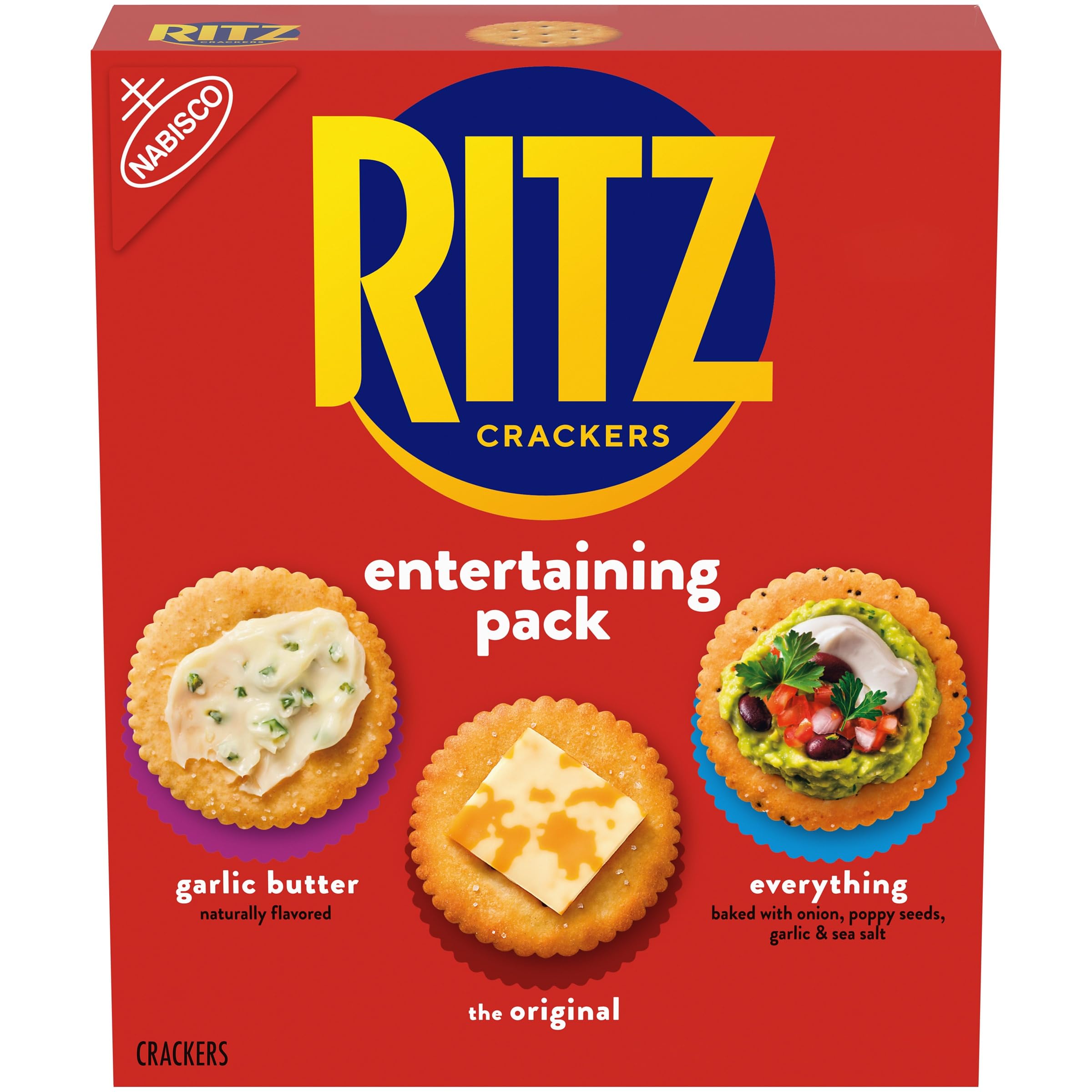 case of 6 RITZ Crackers Entertaining Variety Pack with Original, Everything, and Garlic Butter Crackers, Snacks for Kids and Adults, Party Snacks, 10.3 oz