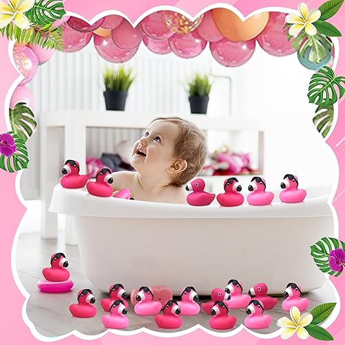 Miniatura 5 de Juego de 12 patos de goma de color rosa intenso a granel, juguetes de baño para baby shower, fiesta de cumpleaños, premios en el aula