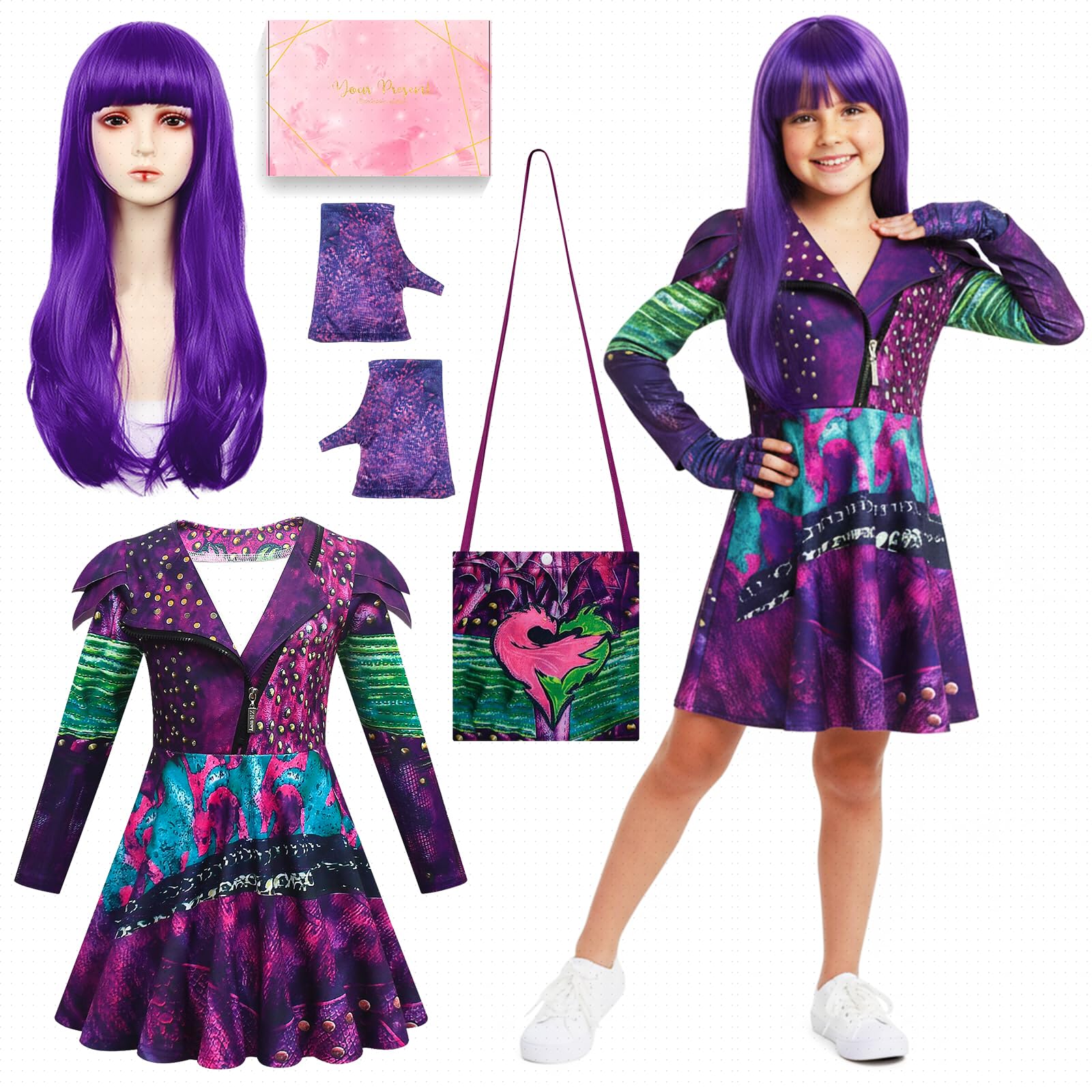 TOLOYE Red of Rise Costume, Red of Rise Dress with Crossbody Bag, Wig and Gloves