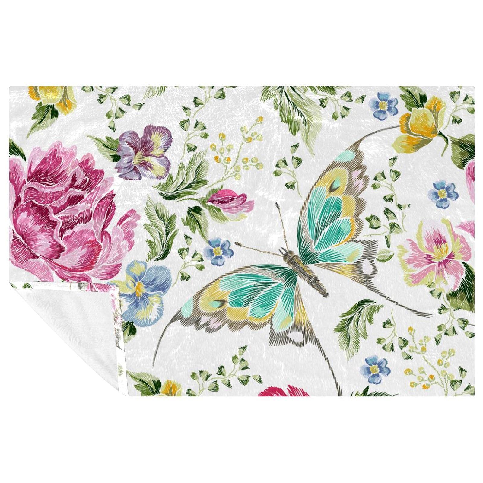 Couverture douce et chaude fleurs et papillons pour des moments cocooning au lit ou au canapé