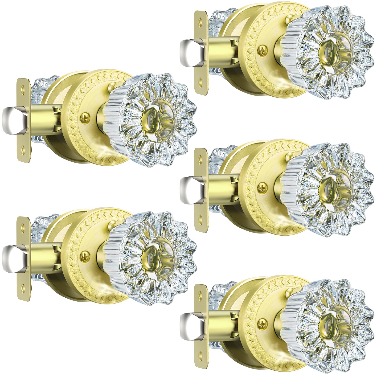 Antique Brass Glass Door Knobs - 3 Pack with Lock -17