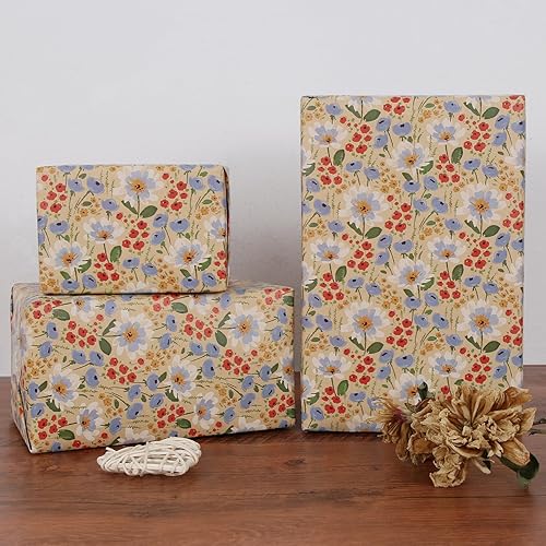 Vista 55 de Aimyoo Rollo de papel de estraza floral, papel de regalo de flores vintage para todas las ocasiones, para bodas, cumpleaños, despedidas de soltera
