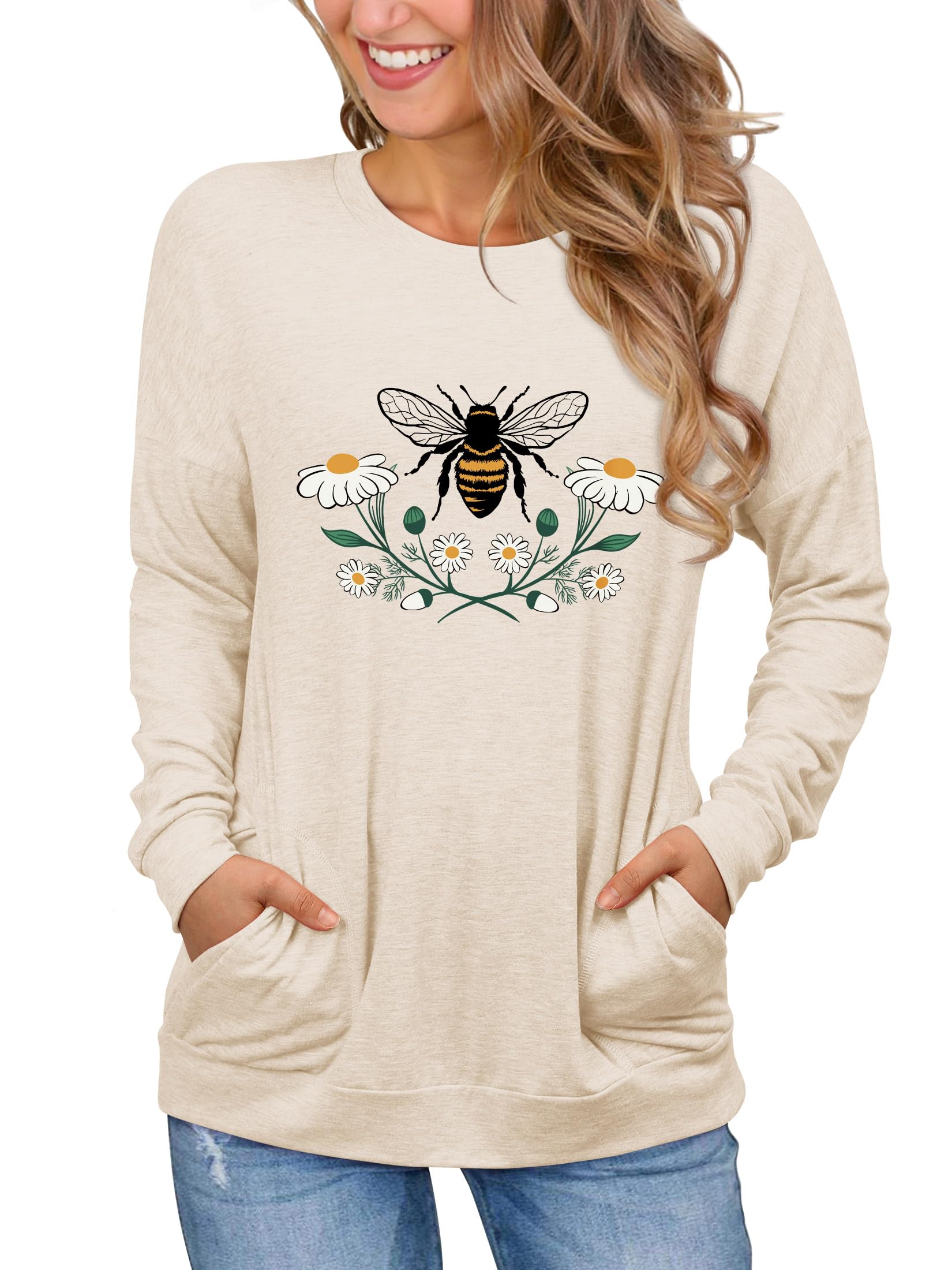 dresswel Be Kind Tshirt Women Short Sleeve T-Shirt Bee Graphic Tee Long Sleeve Pocket Shirt Casual Tops-picture-10