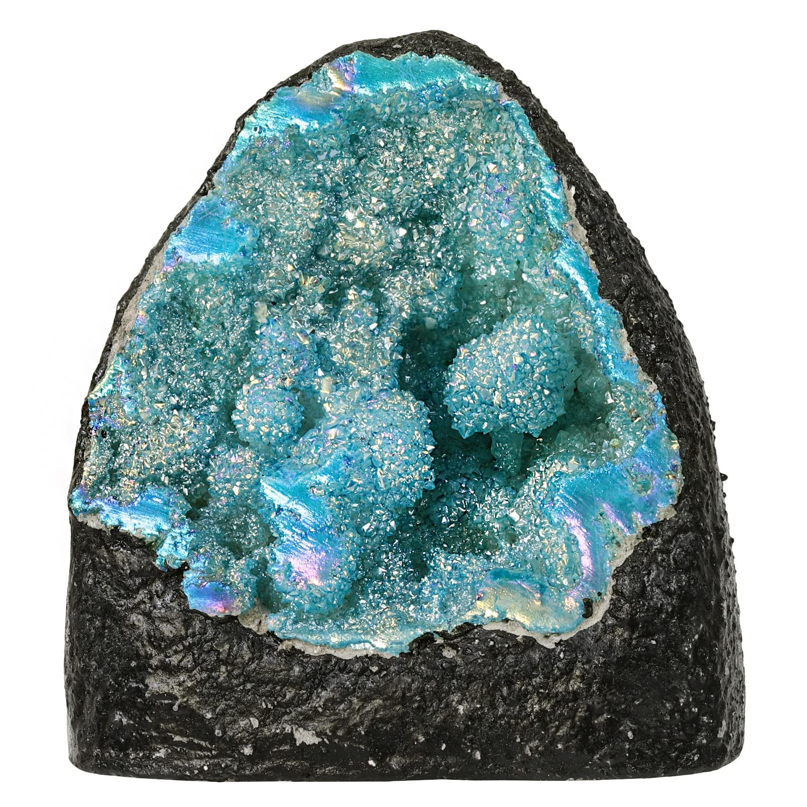 KYEYGWO Titanium Coated Natural Crystal Raw Geode Stone