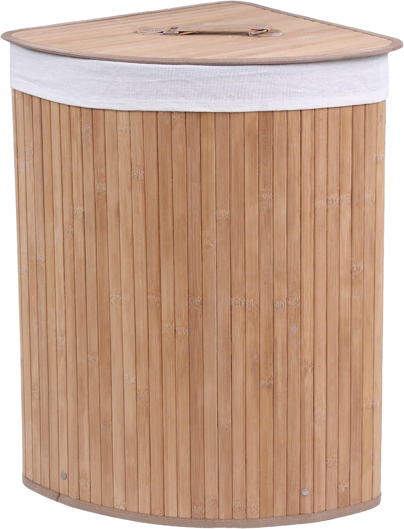 Folding Bamboo Laundry Basket with Lid and Removable Lining Two Sections for(Lights & Darks) Rectangle Laundry Hampers|Compartment Hamper (Natural-Trangle)