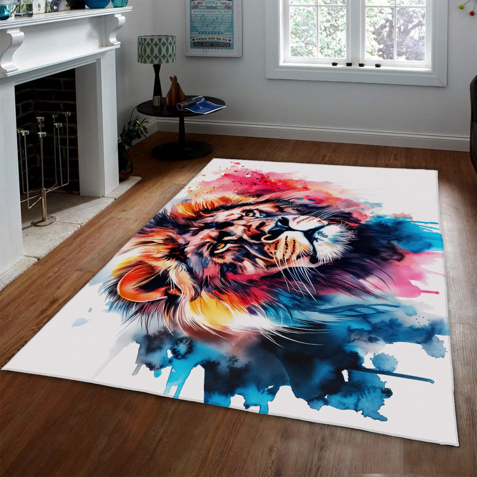 Tapis lion moderne 180x240cm multicolore grand format pour salon et chambre