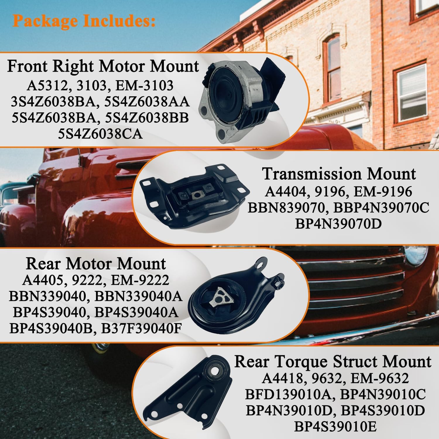4pcs Engine Motor and Transmission Mount Kit Compatible with 2006-2010 Mazda 5 2.3L & 2004-2009 Mazda 3 2.0L 2.3L (No Turbo), Replace OE A4418 A5312 A4404 A4405