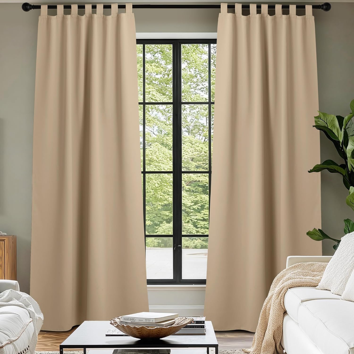 NICETOWN 2 Panels Outdoor Curtains for Patio Waterproof 84" Long, Detachable Sticky Tab Top Thermal Insulated Privacy Sun Blocking & UV Protection Drapes for Porch/Pergola, Biscotti Beige, W52 x L84 - Image 2