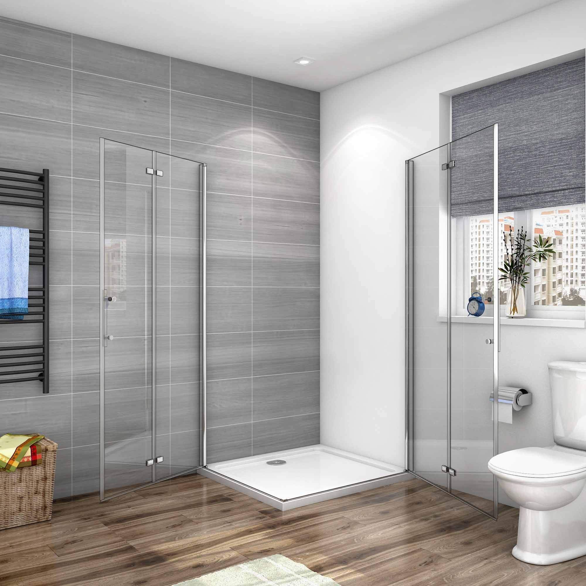 Box Doccia Angolare 185cm 2 Ante Porte 80x80cm Pieghevoli Vetro 6mm Cromo