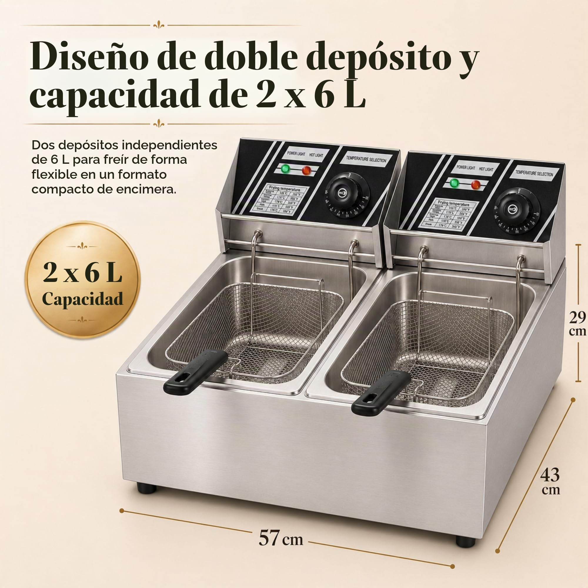 MAGIC SELECT Freidora Eléctrica Profesional 2x6L, Acero Inoxidable