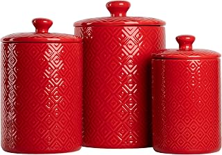 10 Strawberry Street CAN RED Diamond Kitchen Canister Set, Set of 3, Model:CAN-DIAMOND-RED-SET