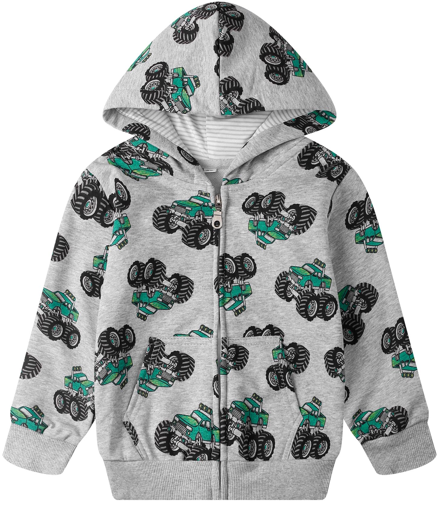 Popshion Boys Toddler Cartoon Dinosaur Hoodies Jacket Cool Long Sleeve Zipper Hooded Sport Sweatshirt Coat for Kids 1-7 Years