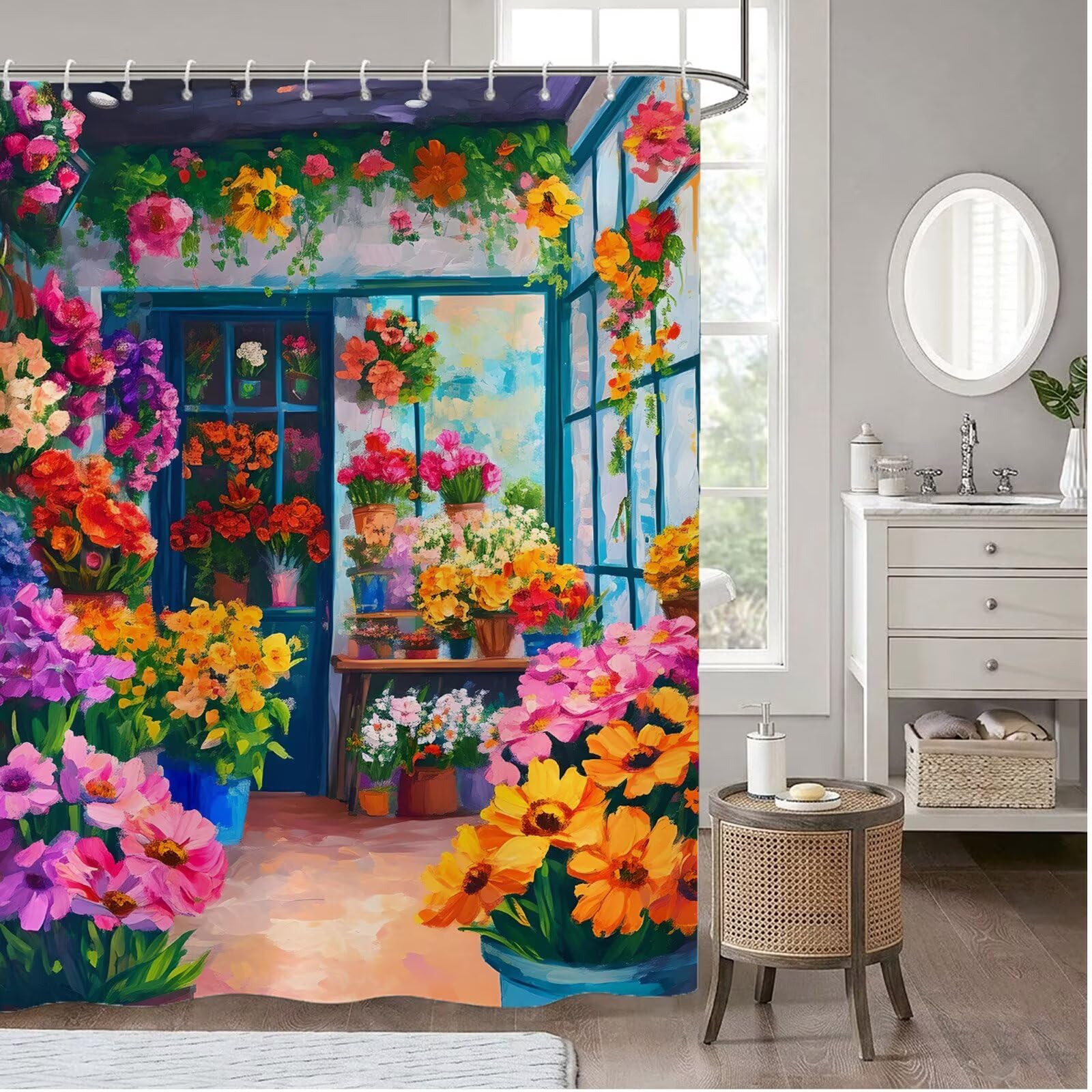 Duschvorhang 180x240 cm Garten Shower Curtains Bunte mit Gewicht und 12 Plastik Haken, Anti Schimmel Wasserdicht, Waschbar Schnelltrocknender Polyester Stoff, Dekorative Vorhang für Badewanne 6H-269