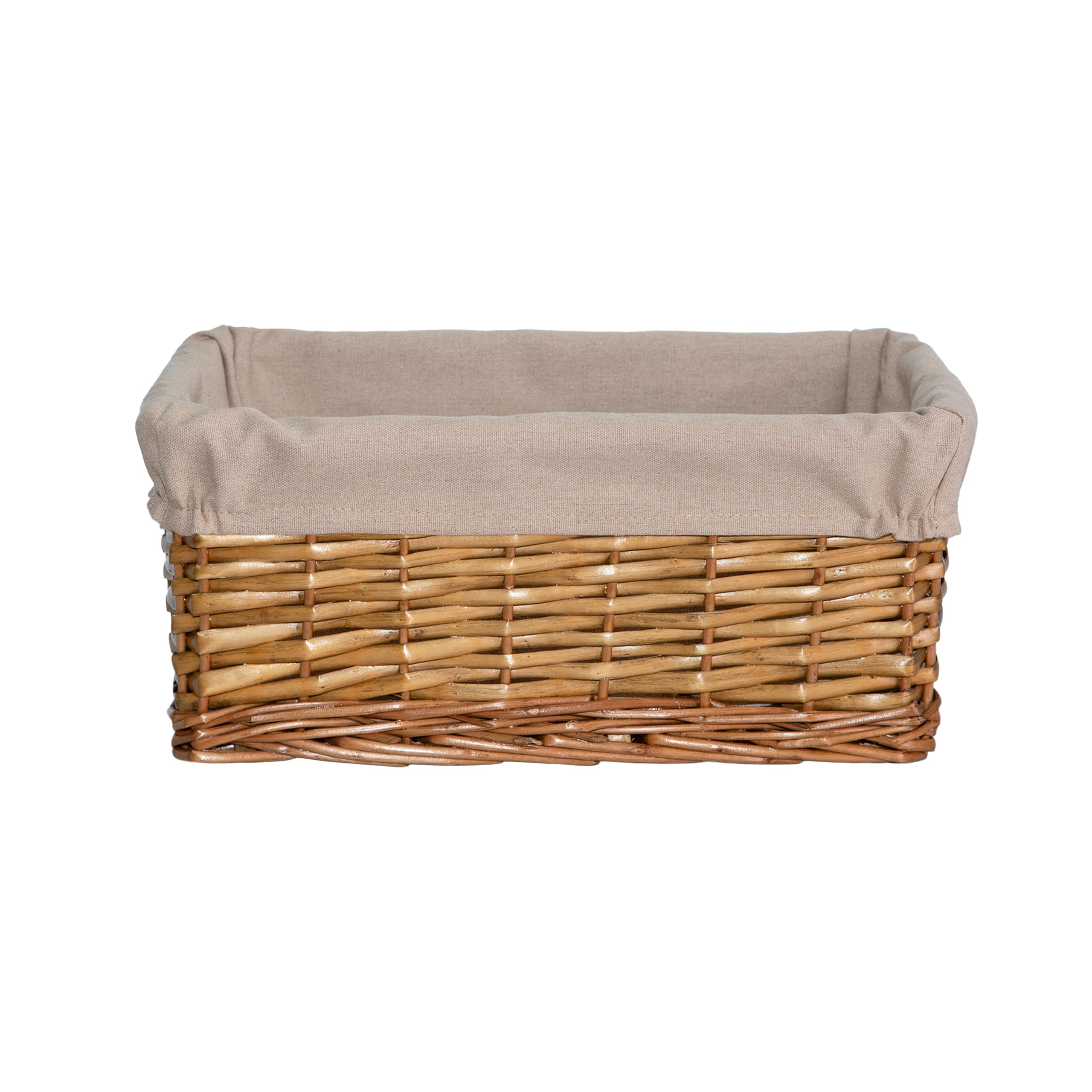 Natural Wicker Storage Basket with Lining Hamper Baskets for Gifts Empty Baskets for Shelves (Brown, Large)