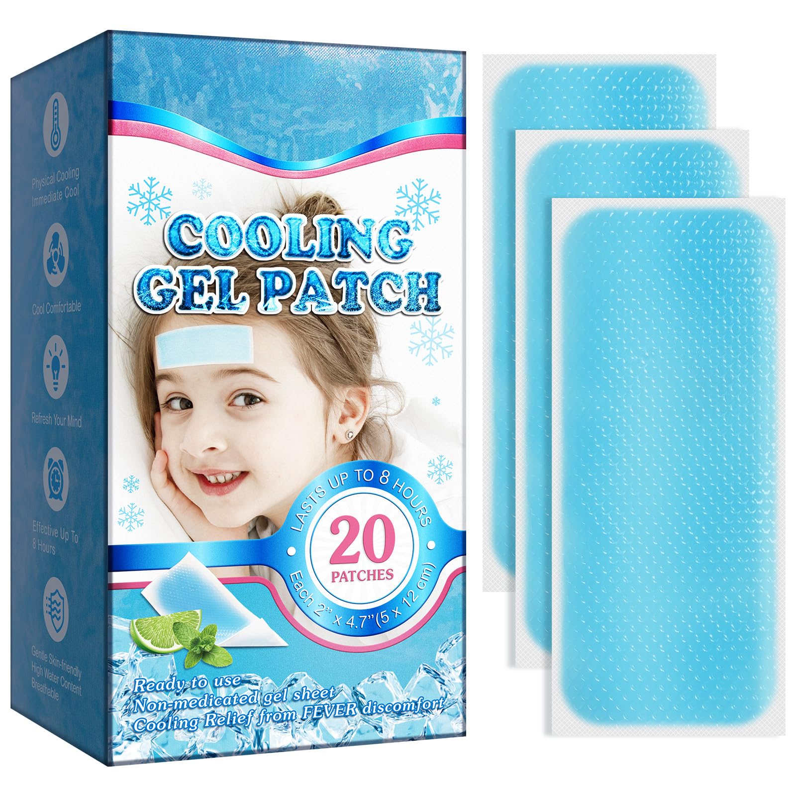 20 Sheets Fever Patches for Kids - Hot Weather Cooling Gel Patches for Adults - Headache Patches - Forehead Fever Cool Pads